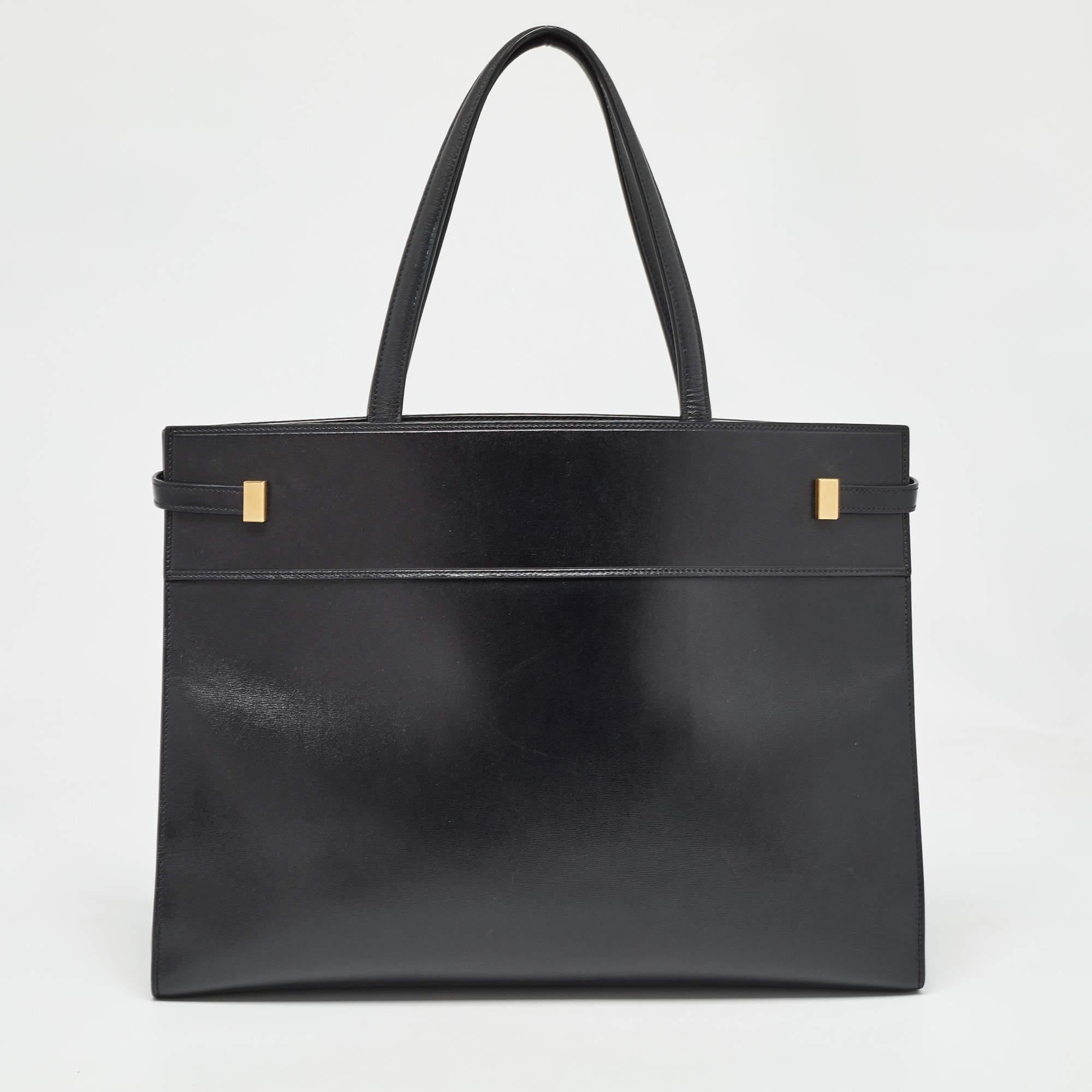 Women's Saint Laurent Black Leather Medium Manhattan Tote