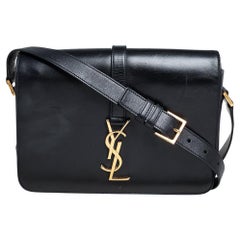 Saint Laurent Black Leather Medium Monogram Université Flap Shoulder Bag