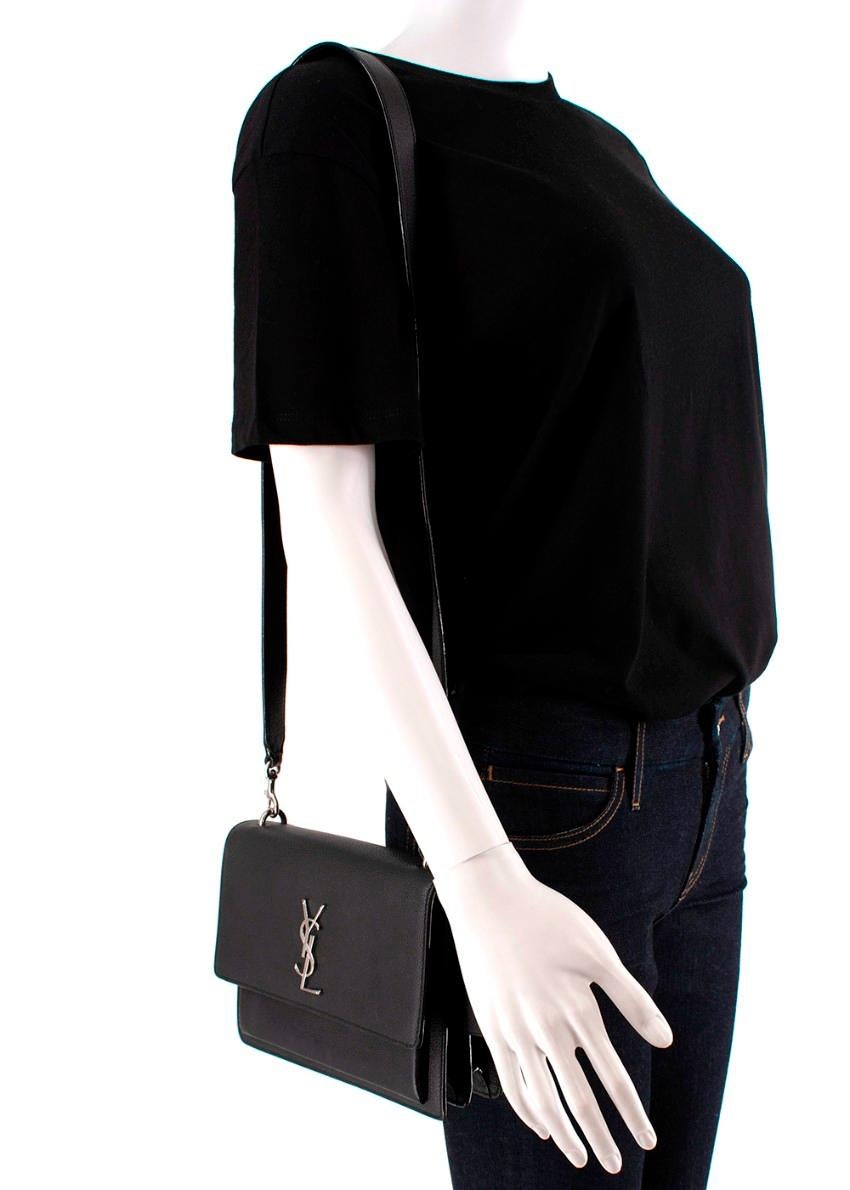 Saint Laurent Black Leather Medium Sunset Satchel Bag For Sale 3