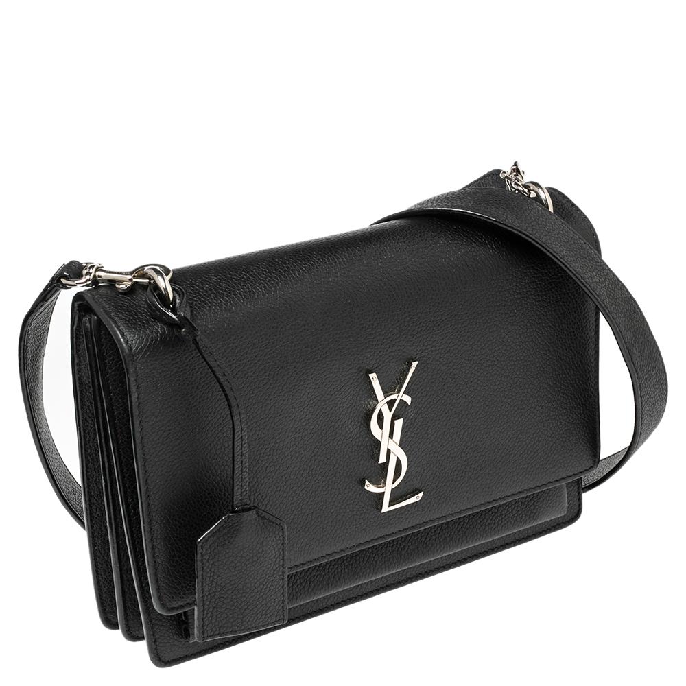 Women's Saint Laurent Black Leather Medium Sunset Shoulder Bag