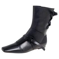 Saint Laurent Black Leather Mid Calf Boots Size 38.5