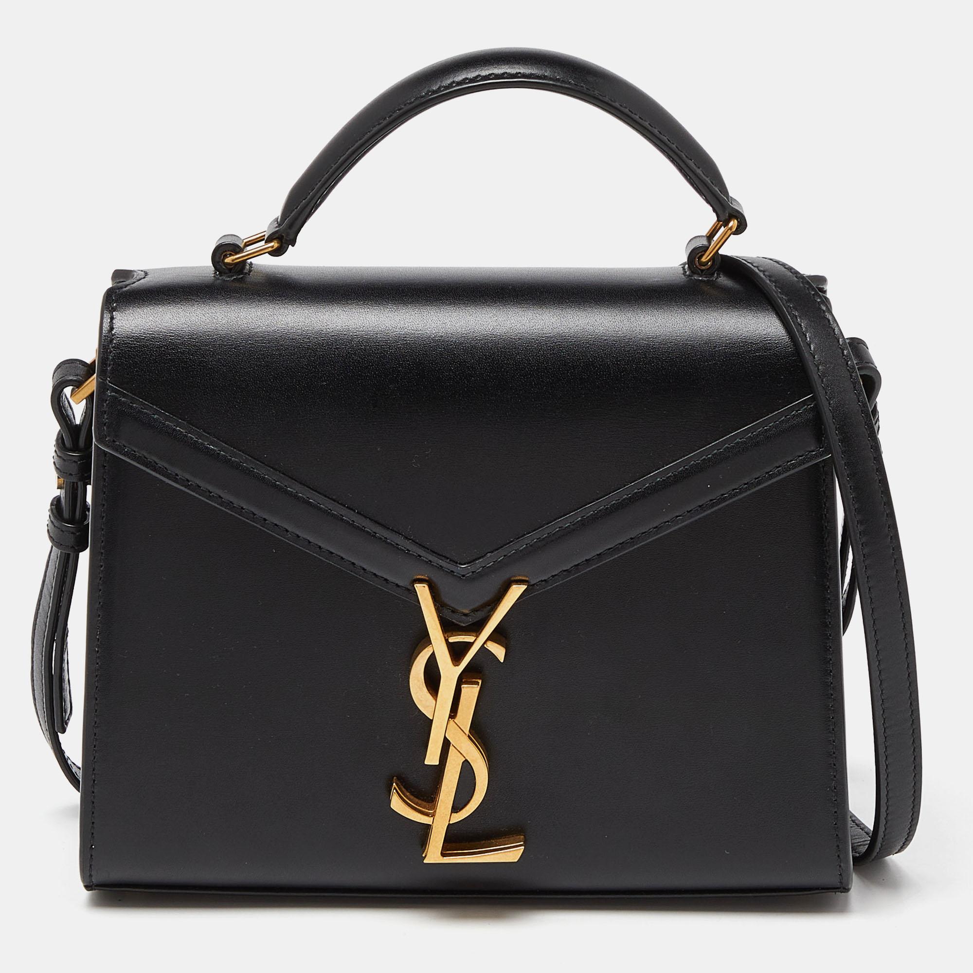 Saint Laurent Black Leather Mini Cassandra Top Handle Bag 8