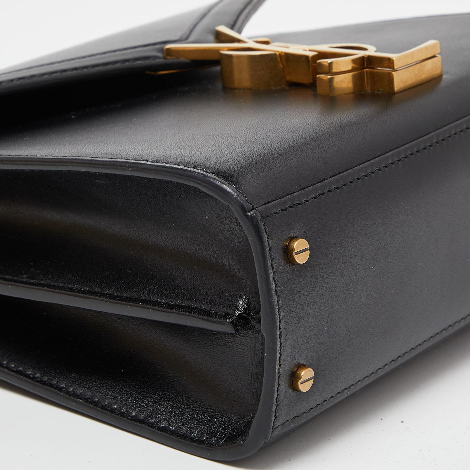 Saint Laurent Black Leather Mini Cassandra Top Handle Bag 12