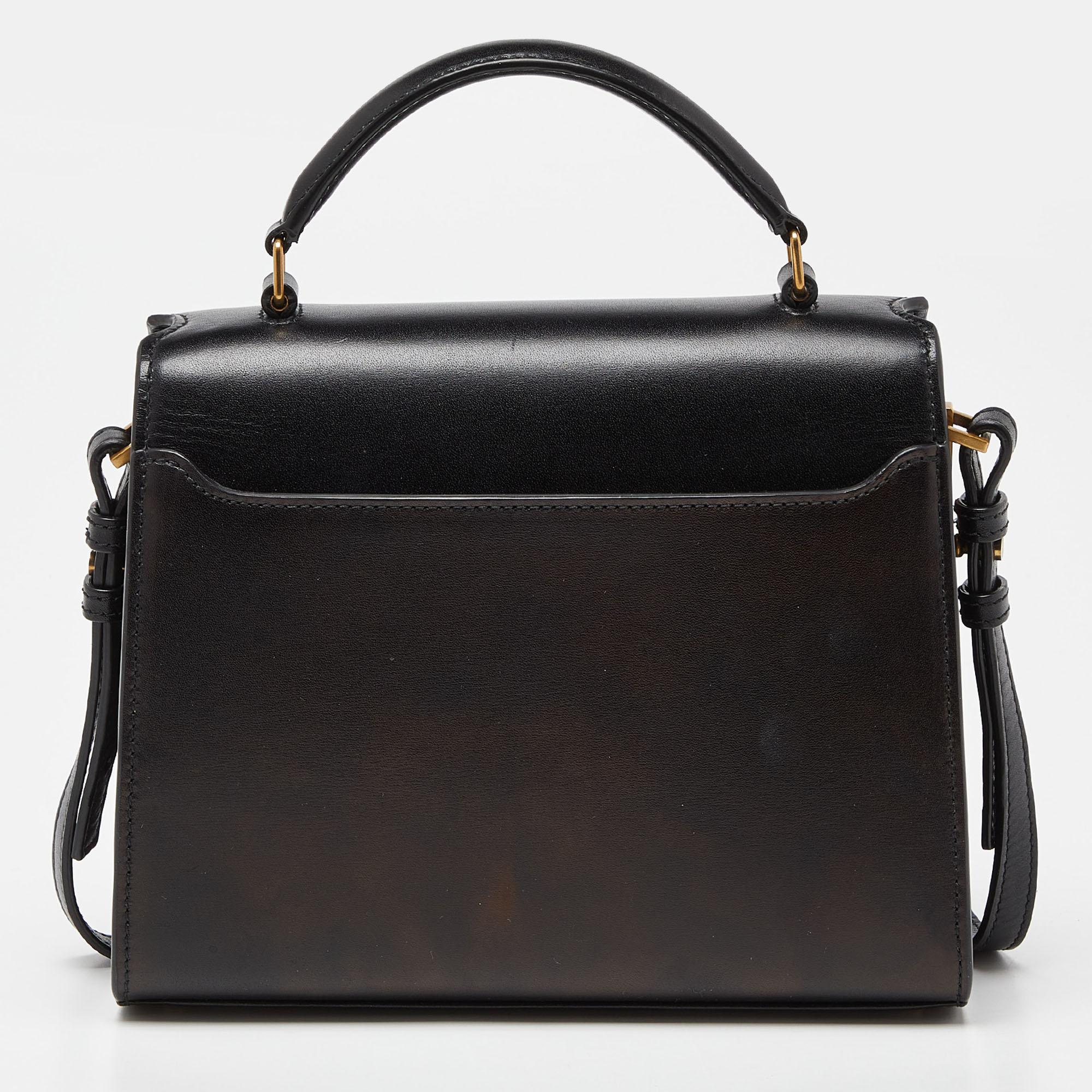 Saint Laurent Black Leather Mini Cassandra Top Handle Bag In Good Condition In Dubai, Al Qouz 2
