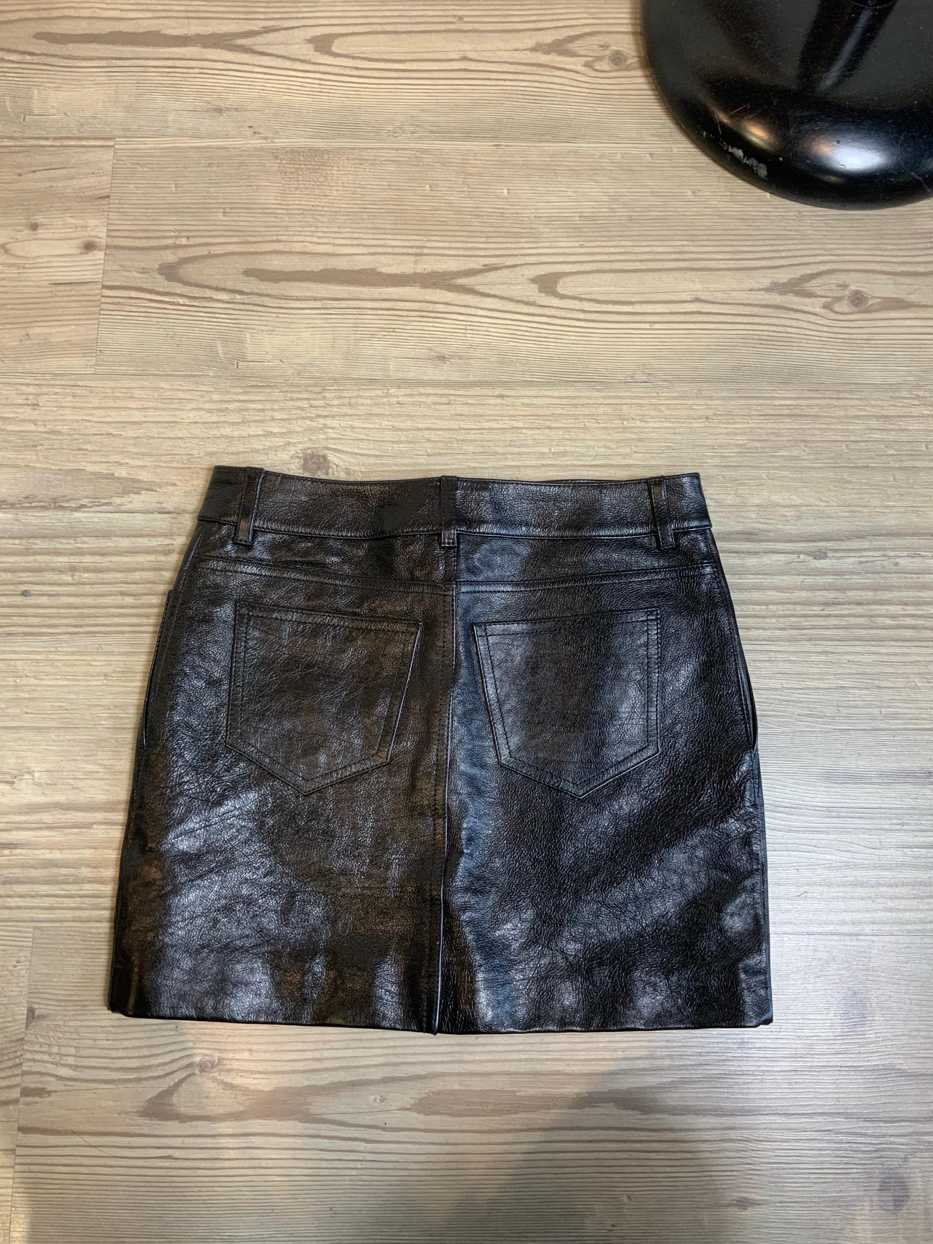 Black Saint Laurent black leather mini skirt For Sale