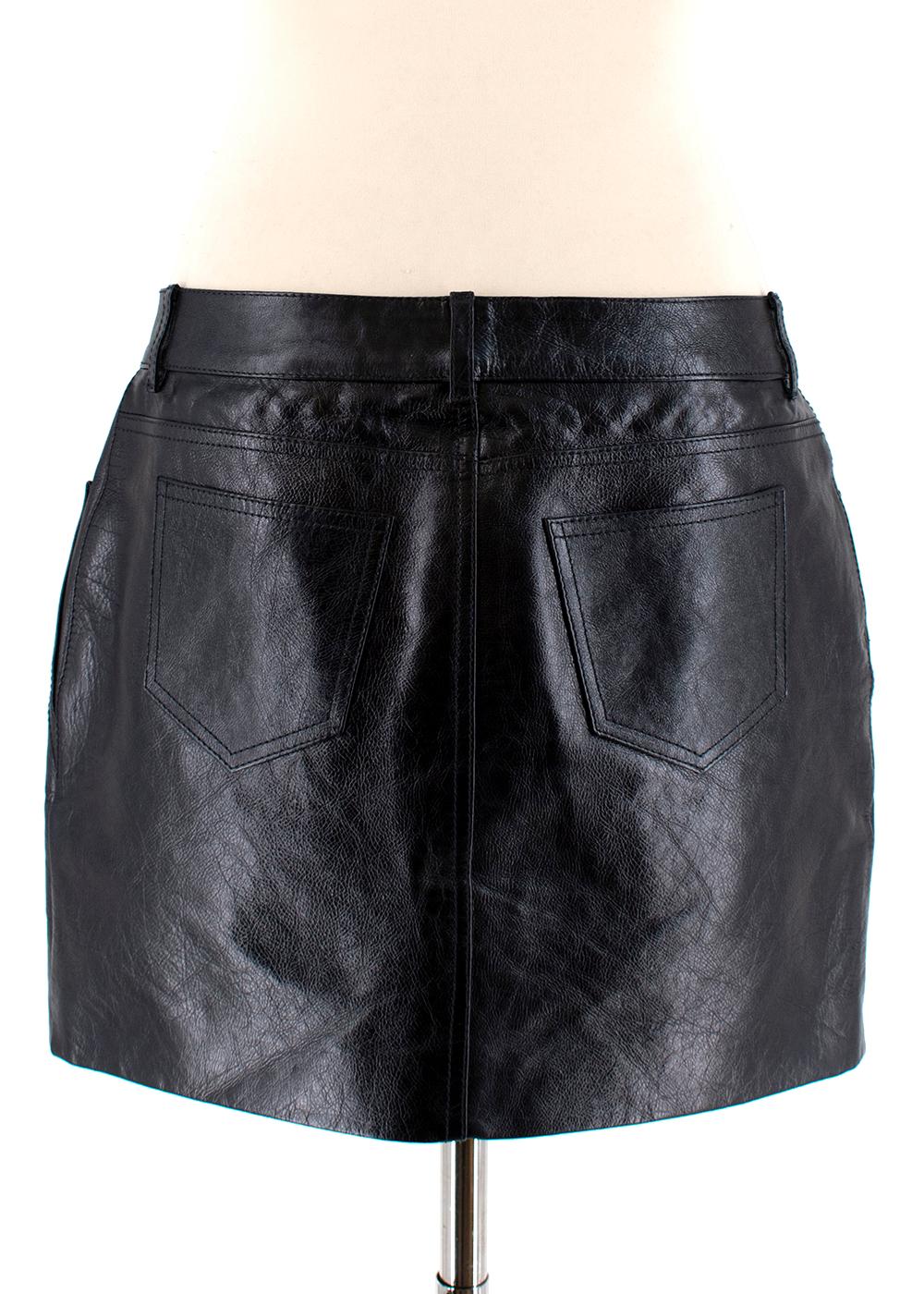 Saint Laurent Black Leather Mini Skirt - Size US 8 In New Condition For Sale In London, GB