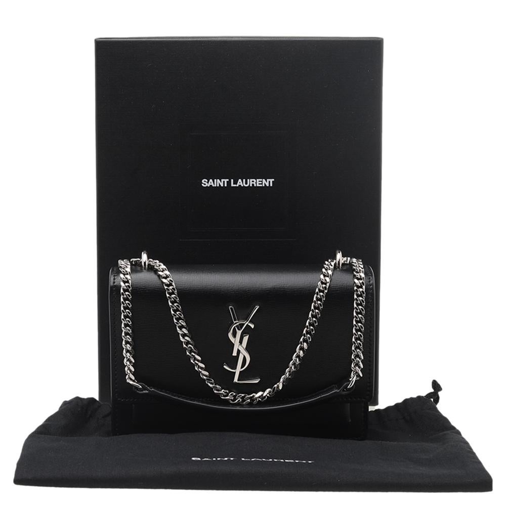 Saint Laurent Black Leather Mini Sunset Chain Bag 7