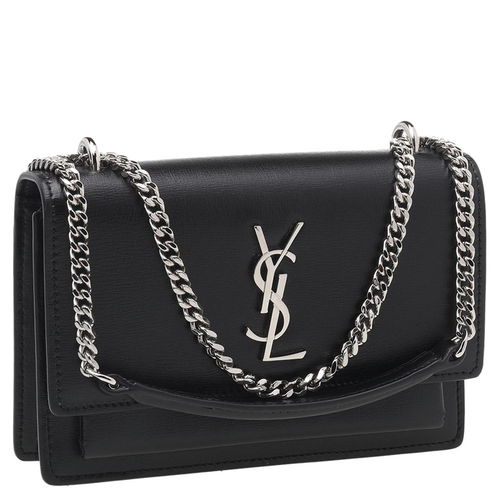 Women's Saint Laurent Black Leather Mini Sunset Chain Bag