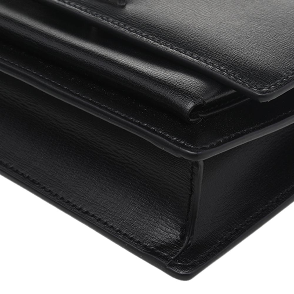 Saint Laurent Black Leather Mini Sunset Chain Bag 5