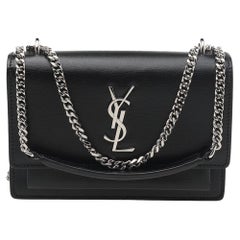 Saint Laurent Schwarze Mini-Sonnenset-Tasche aus Leder mit Kette