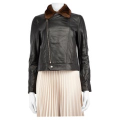 Saint Laurent Black Leather Mink Fur Trim Biker Jacket Size L