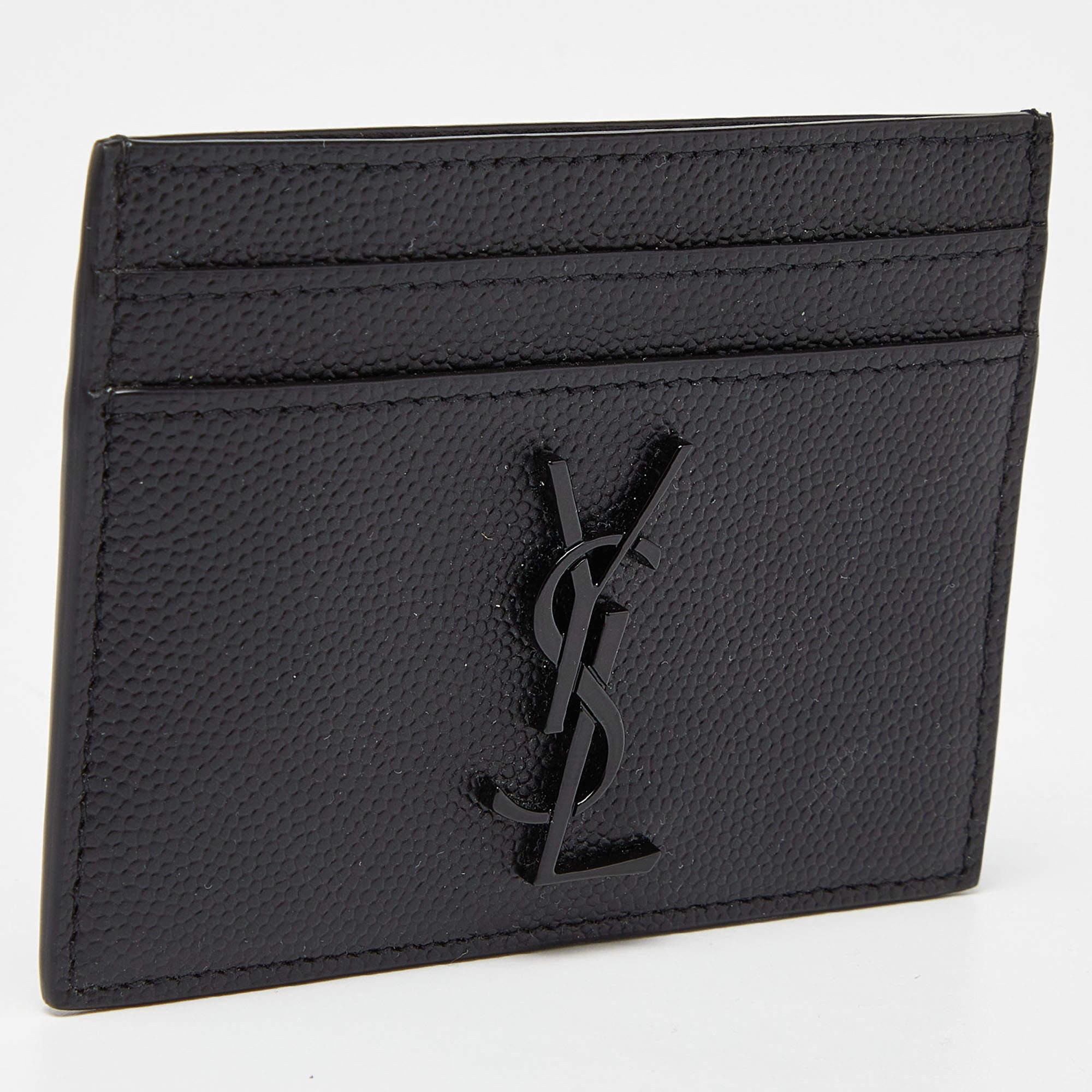Saint Laurent Black Leather Monogram Card Holder In Excellent Condition In Dubai, Al Qouz 2