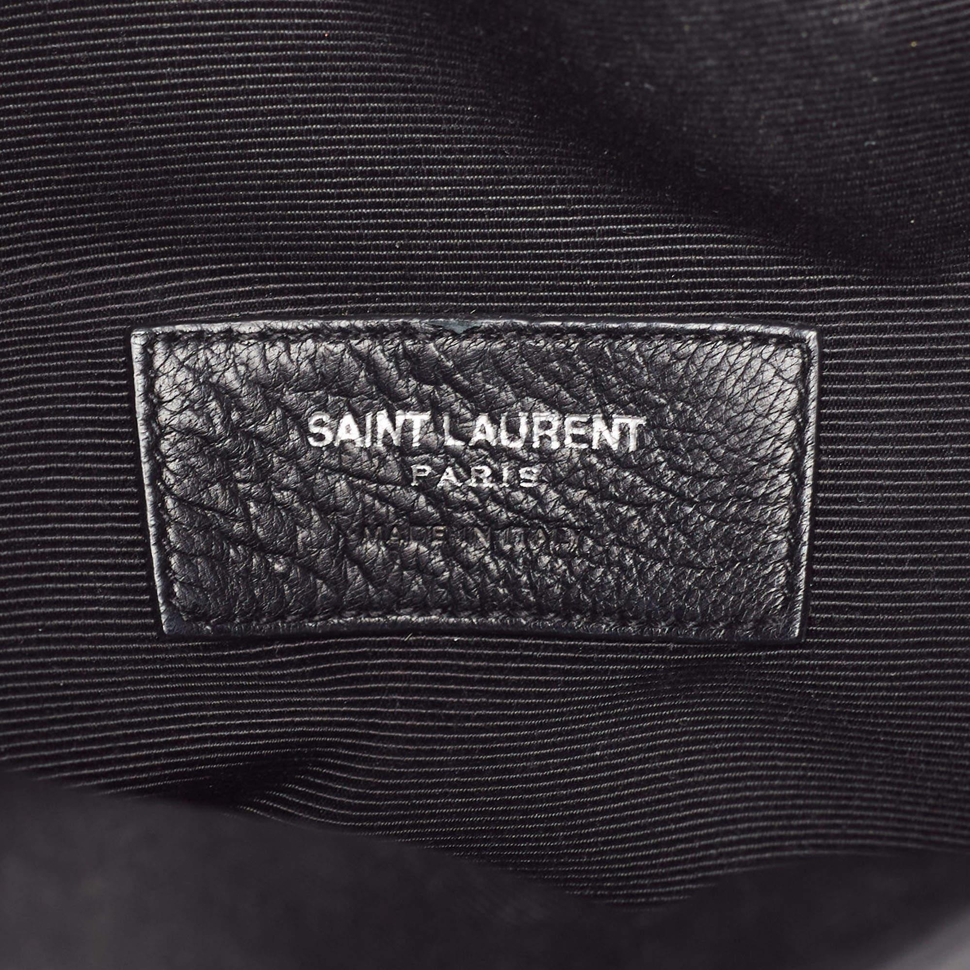 Saint Laurent Black Leather Monogram Flat Bucket Bag For Sale 7