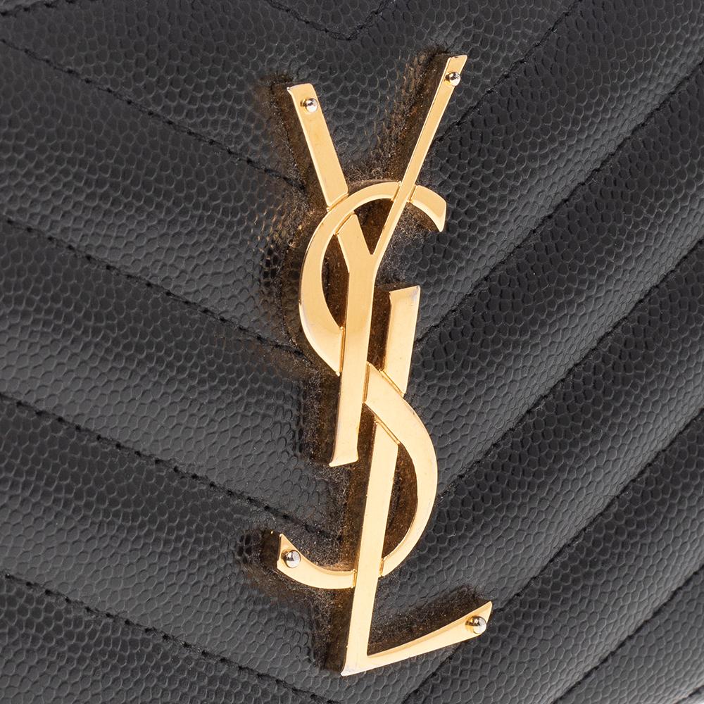 Saint Laurent Black Leather Monogram Zip Around Wallet In Good Condition In Dubai, Al Qouz 2