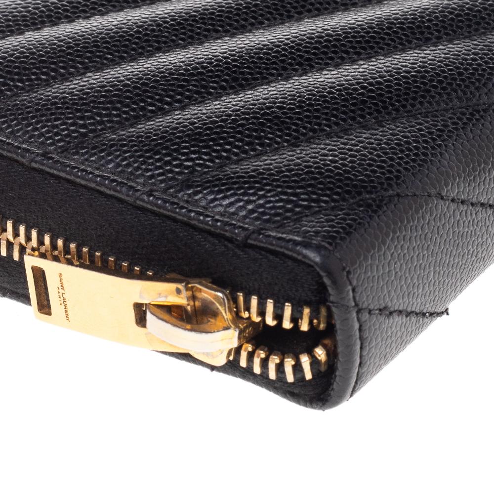 Saint Laurent Black Leather Monogram Zip Around Wallet 2