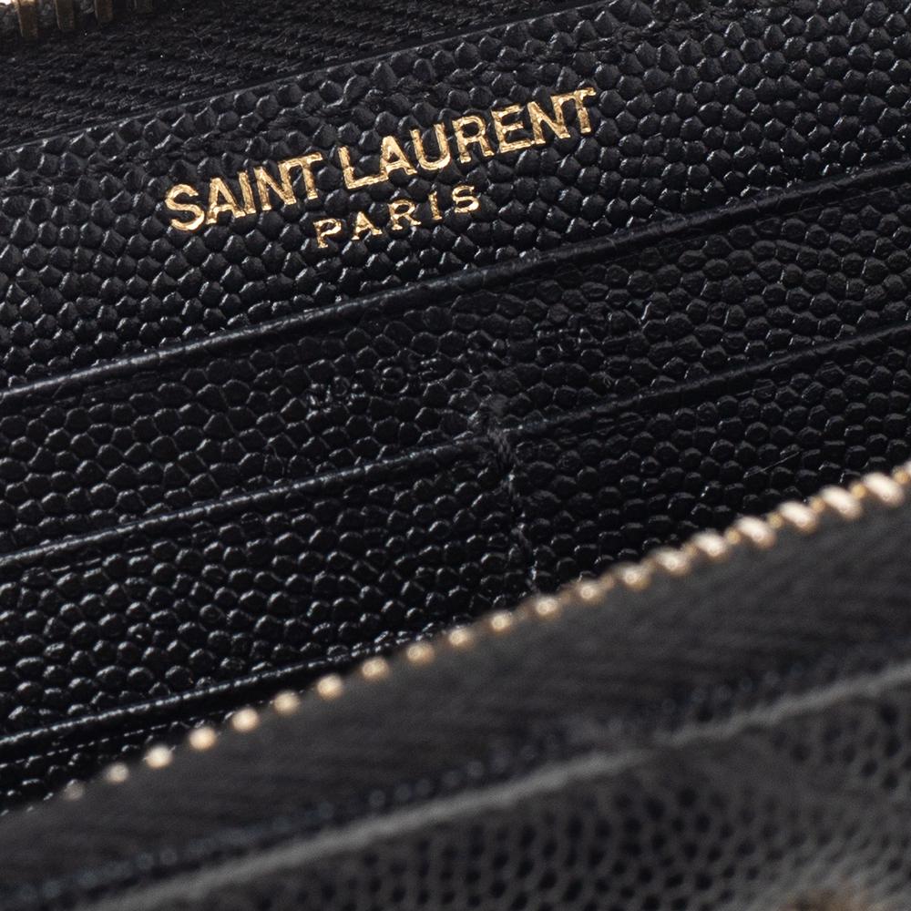 Saint Laurent Black Leather Monogram Zip Around Wallet 5