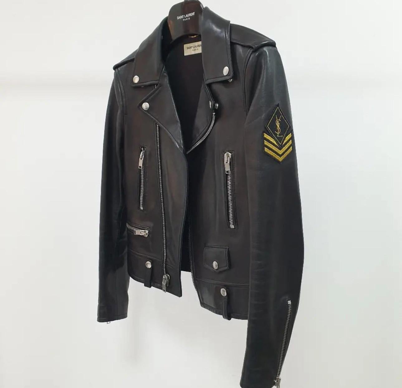 Women's Saint Laurent Black Leather Moto Jacket For Sale