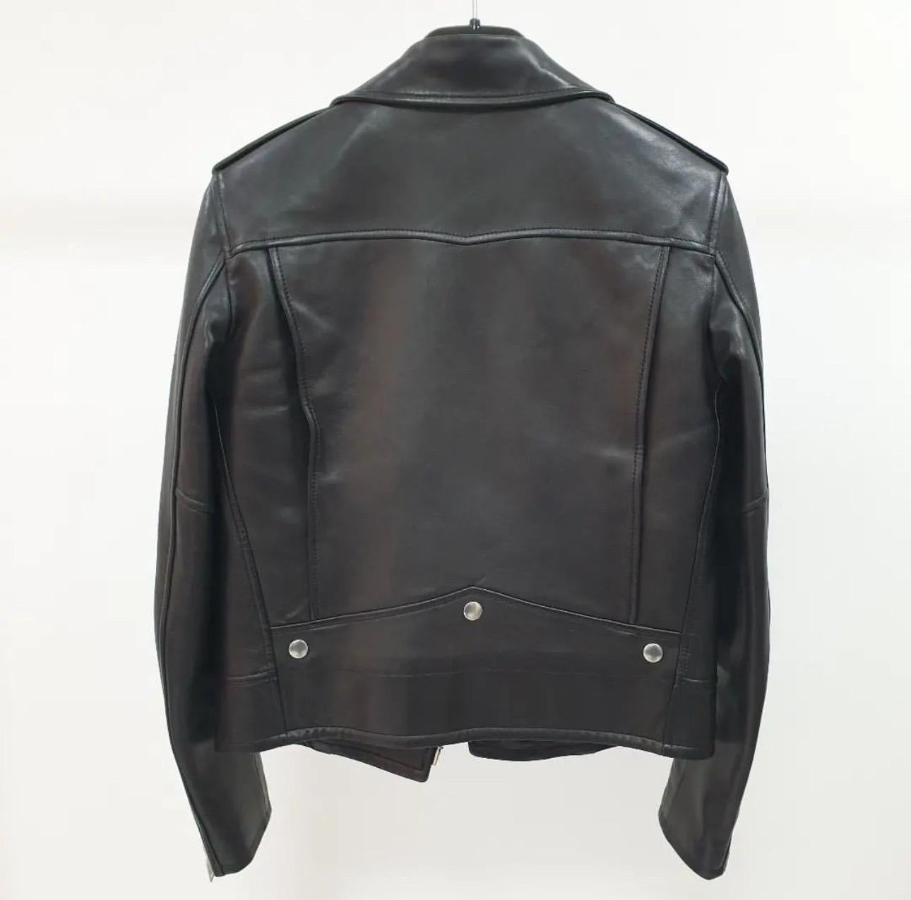 Saint Laurent Black Leather Moto Jacket For Sale 1