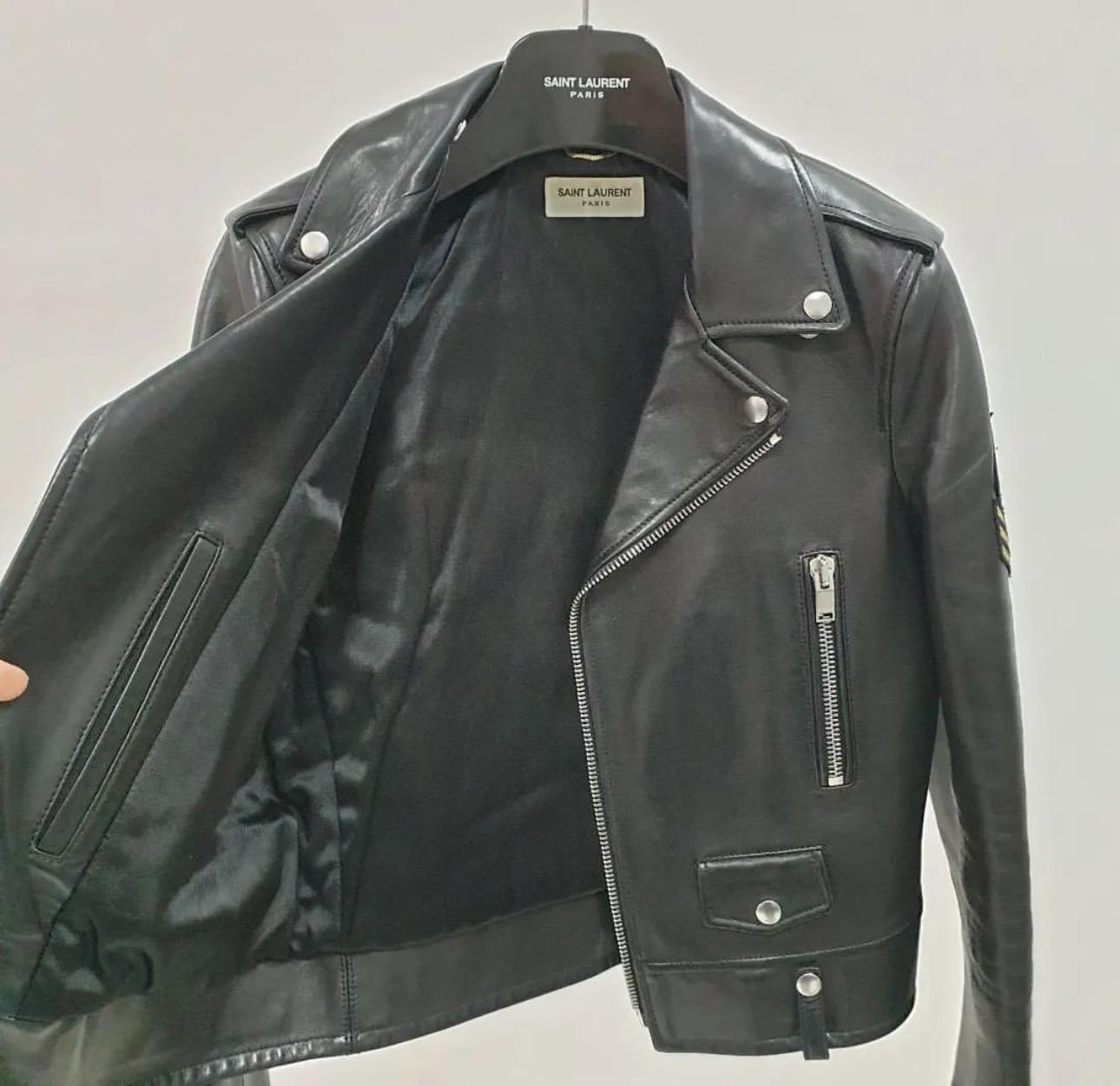Saint Laurent Black Leather Moto Jacket For Sale 2