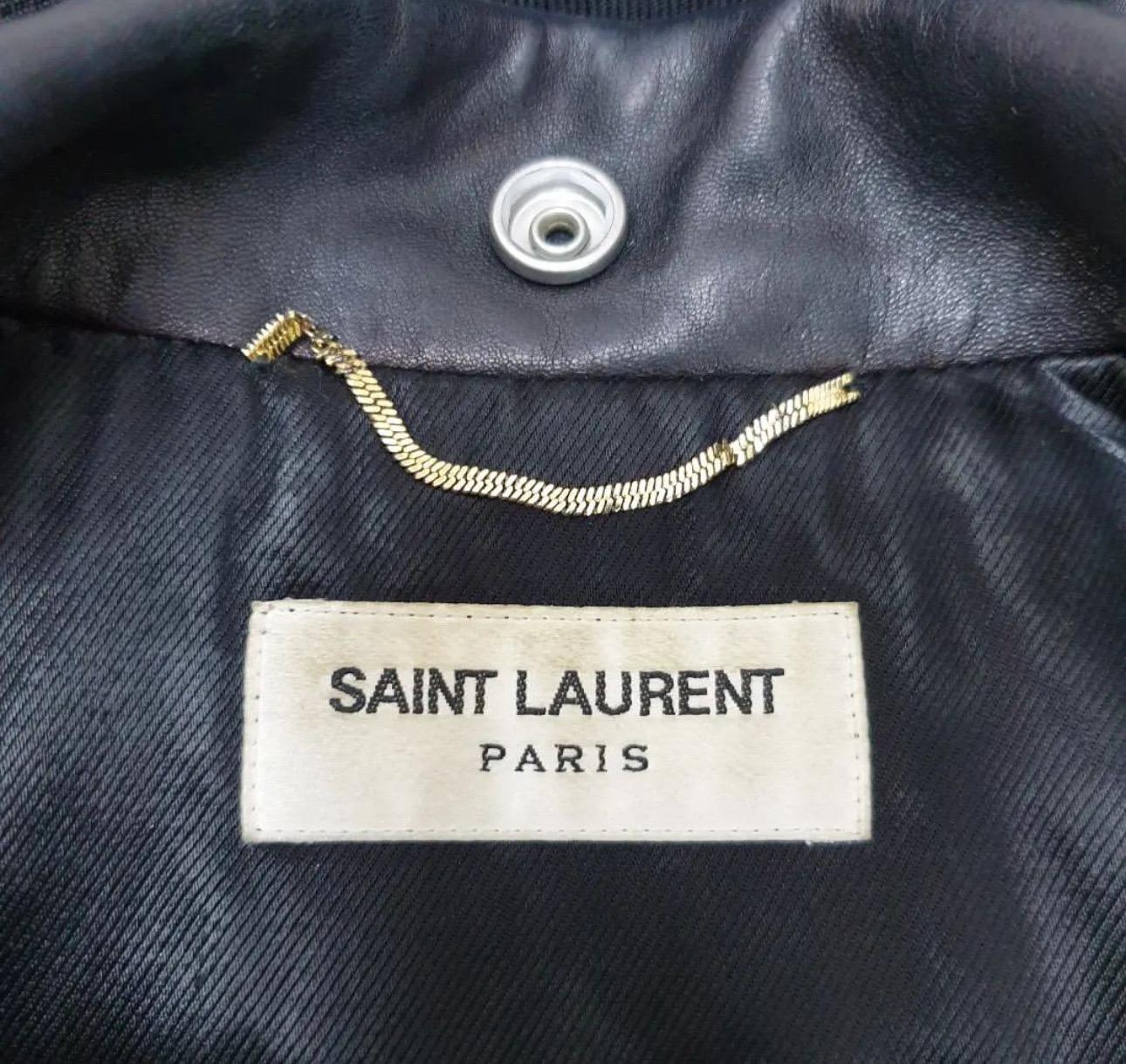 Saint Laurent Black Leather Moto Jacket For Sale 4
