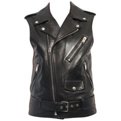 Saint Laurent Black Leather Motorcycle Zip Vest