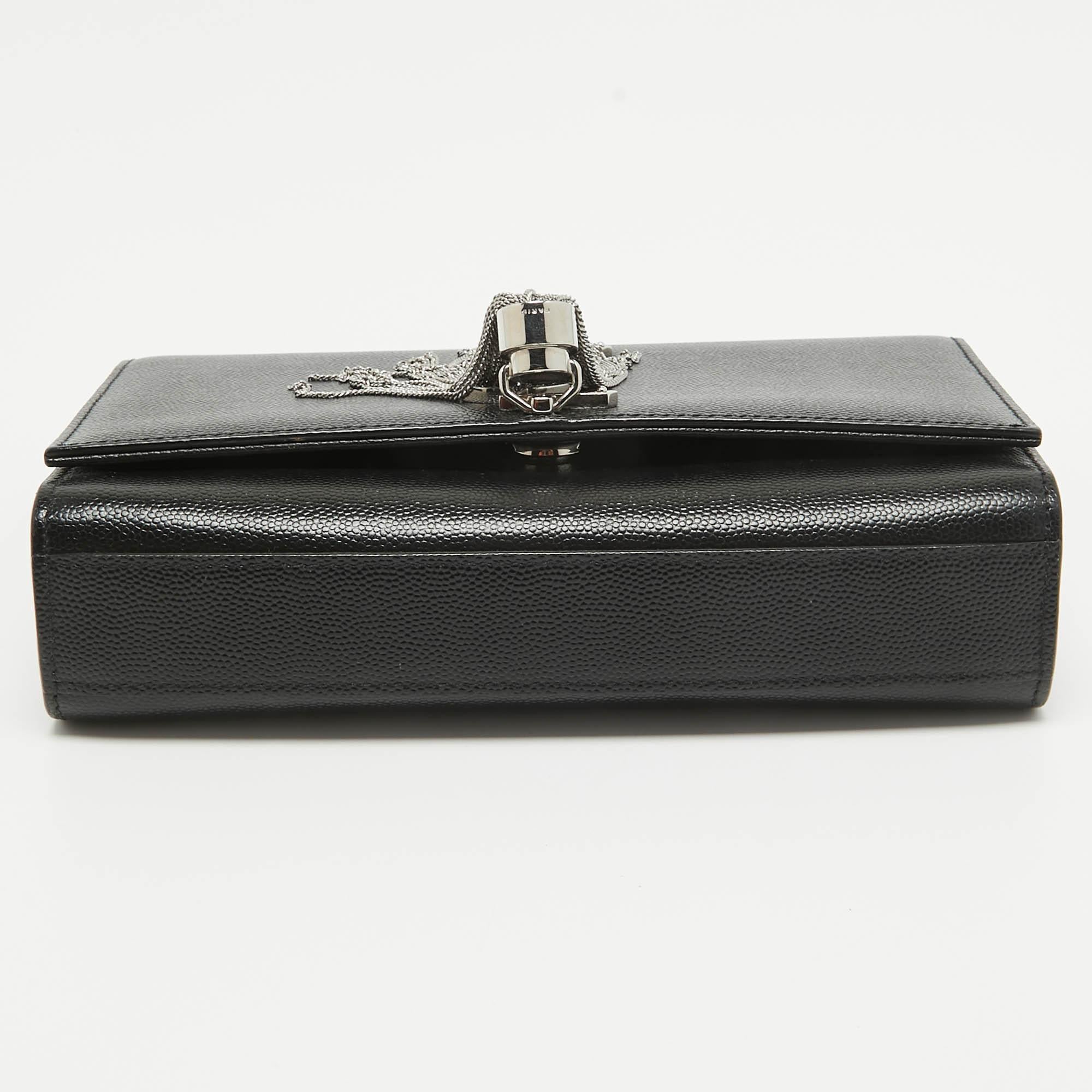 Women's Saint Laurent Black Leather New Small Kate Wallet on Chain For Sale