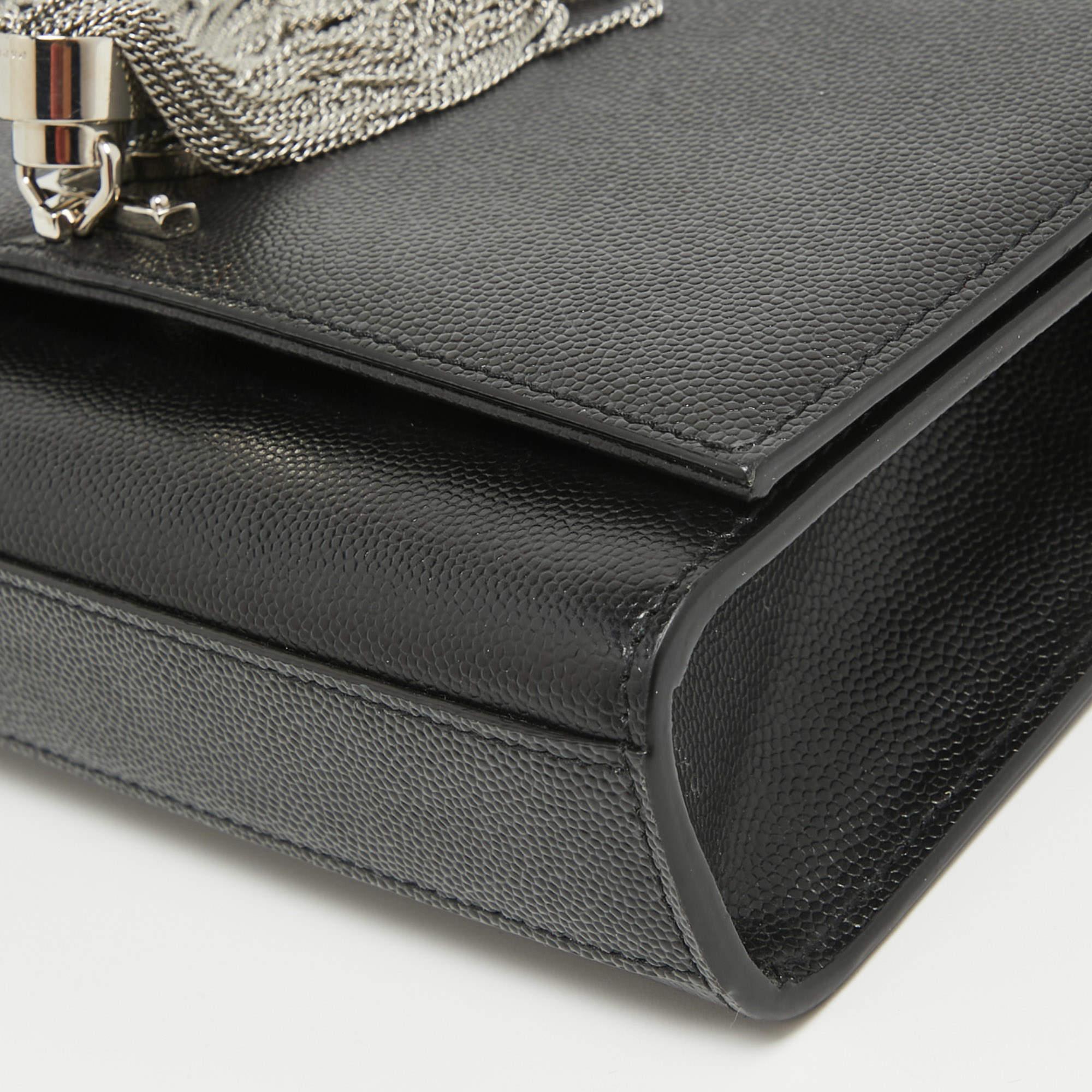 Saint Laurent Black Leather New Small Kate Wallet on Chain For Sale 2