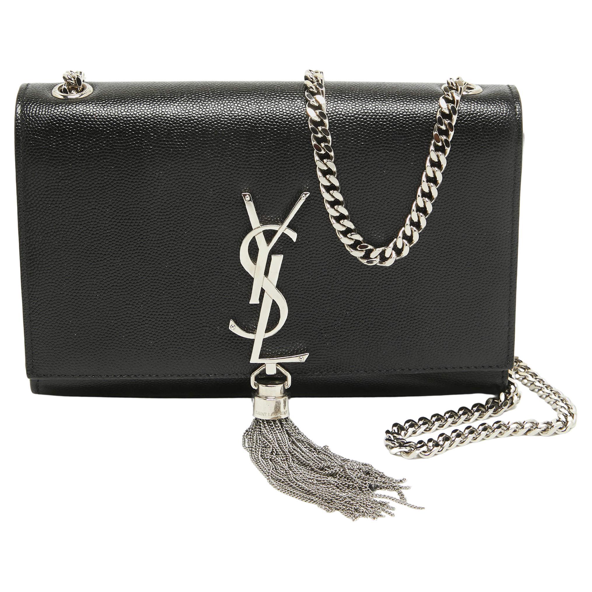 Saint Laurent Black Leather New Small Kate Wallet on Chain For Sale
