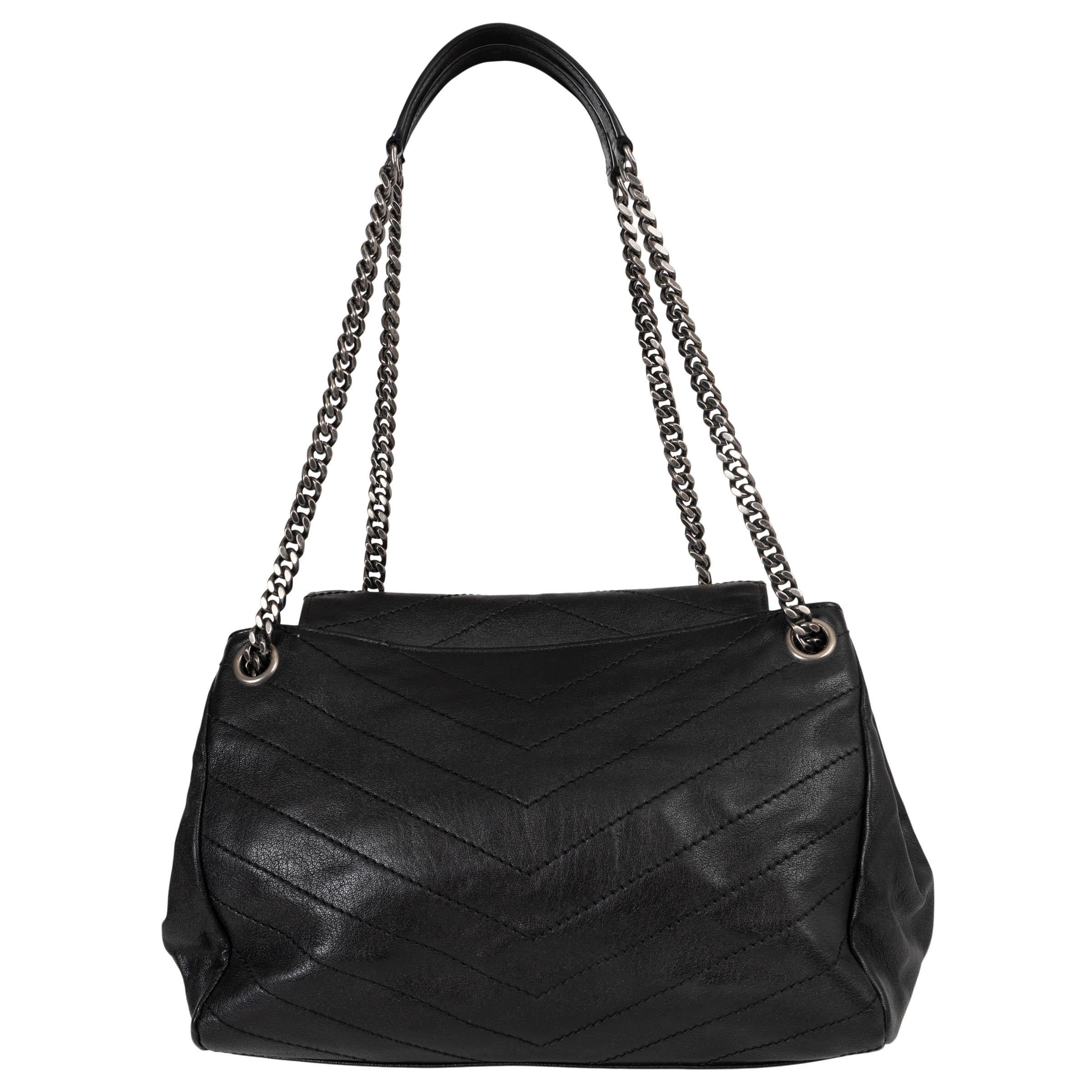 Black SAINT LAURENT black leather NOLITA MEDIUM MONOGRAM Shoulder Bag For Sale
