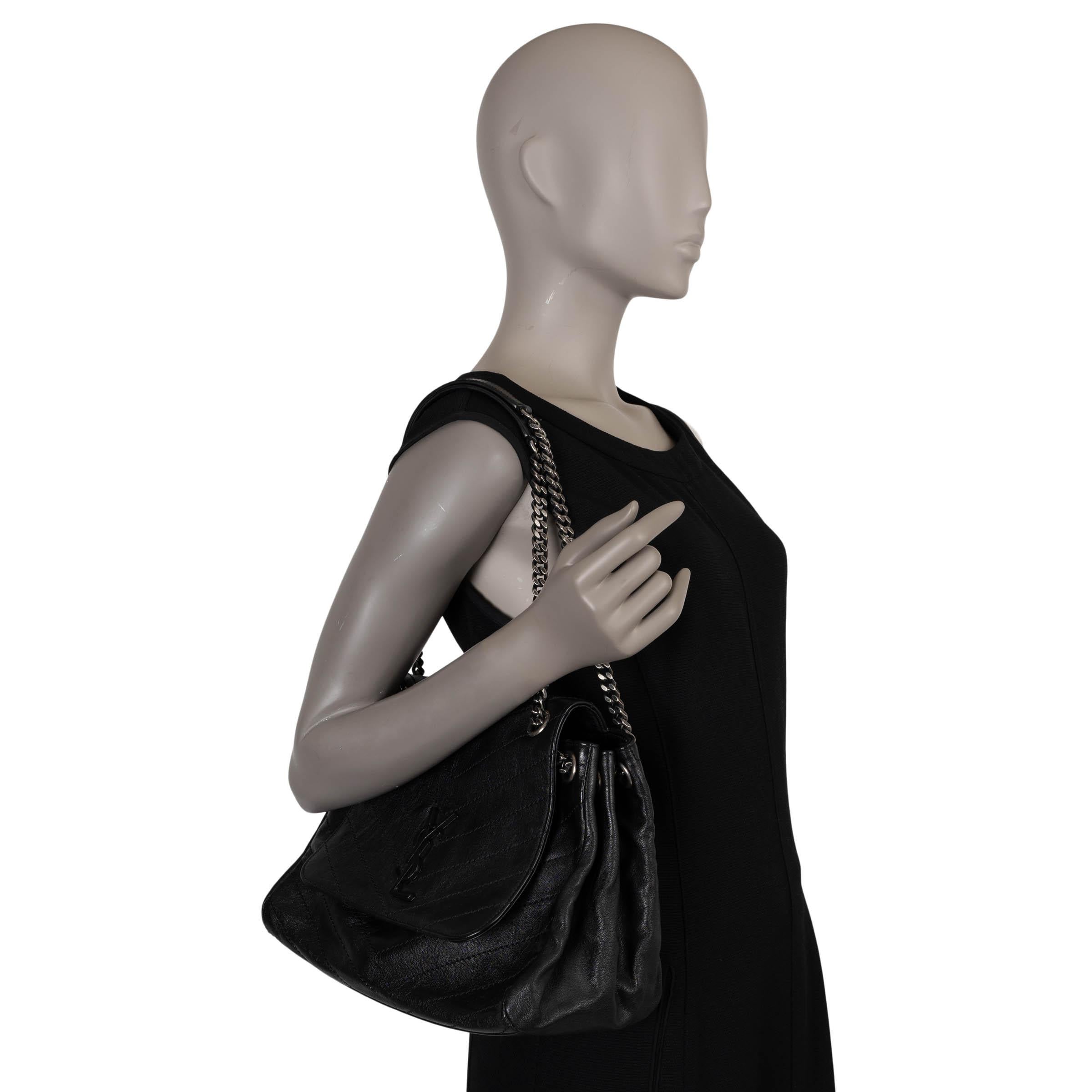 SAINT LAURENT black leather NOLITA MEDIUM MONOGRAM Shoulder Bag For Sale 3