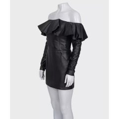 Saint Laurent Black Leather Off-Shoulder Dress Sz.38/M