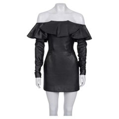 Saint Laurent Black Leather Off-Shoulder Dress Sz.38/M