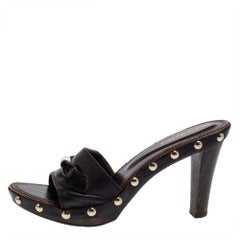 Saint Laurent Black Leather Open Toe Mule Sandals Size 41