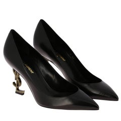 Saint Laurent Black Leather Opyum 85 Gold Toned YSL Pumps 484160 (EU 37)