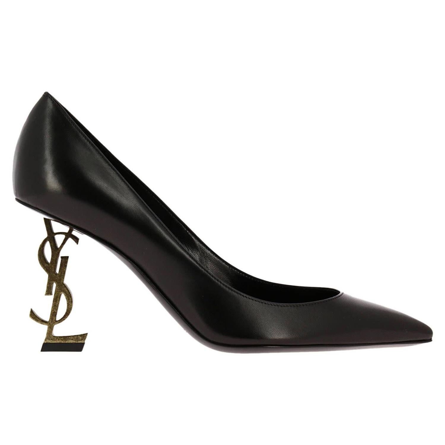 Saint Laurent Black Leather Opyum 85 Gold Toned YSL Pumps 484160 (EU 37)  For Sale at 1stDibs