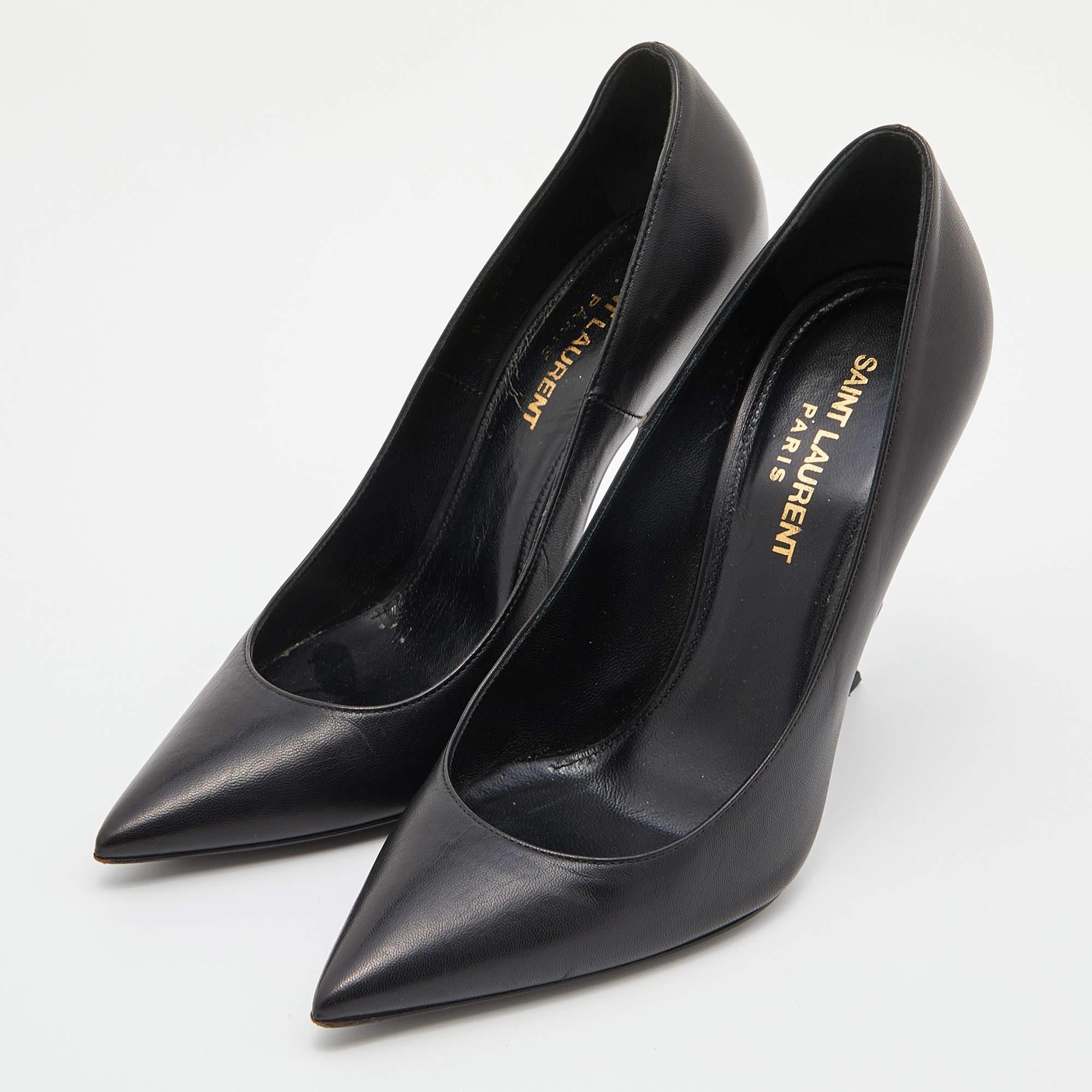 Women's Saint Laurent Black Leather Opyum Pointed Toe Pumps Size 36