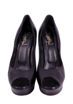 Escarpins à plateforme en cuir noir Saint Laurent à bout ouvert - pointure 38,5 (UE)