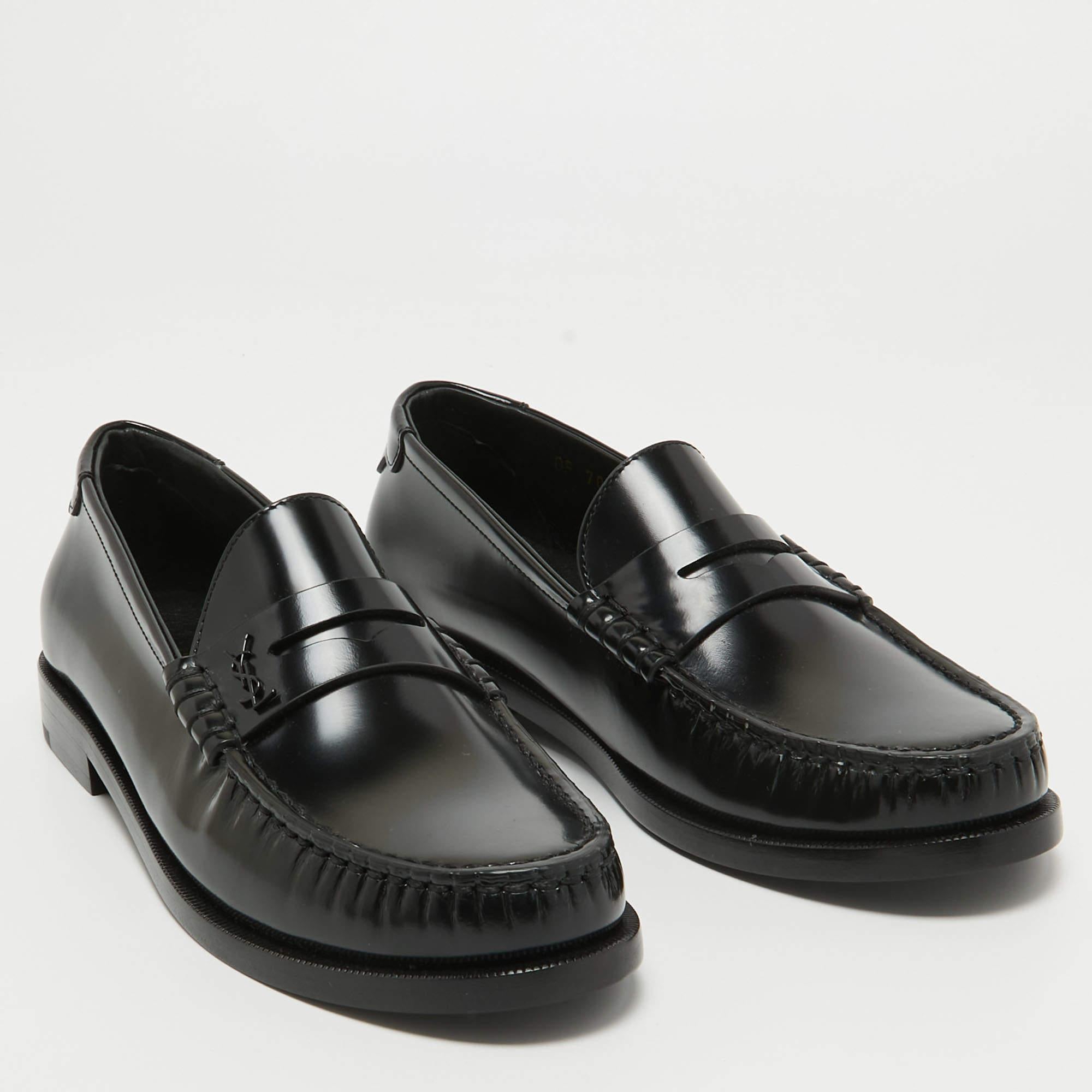 Women's Saint Laurent Black Leather Penny Loafers Size 37