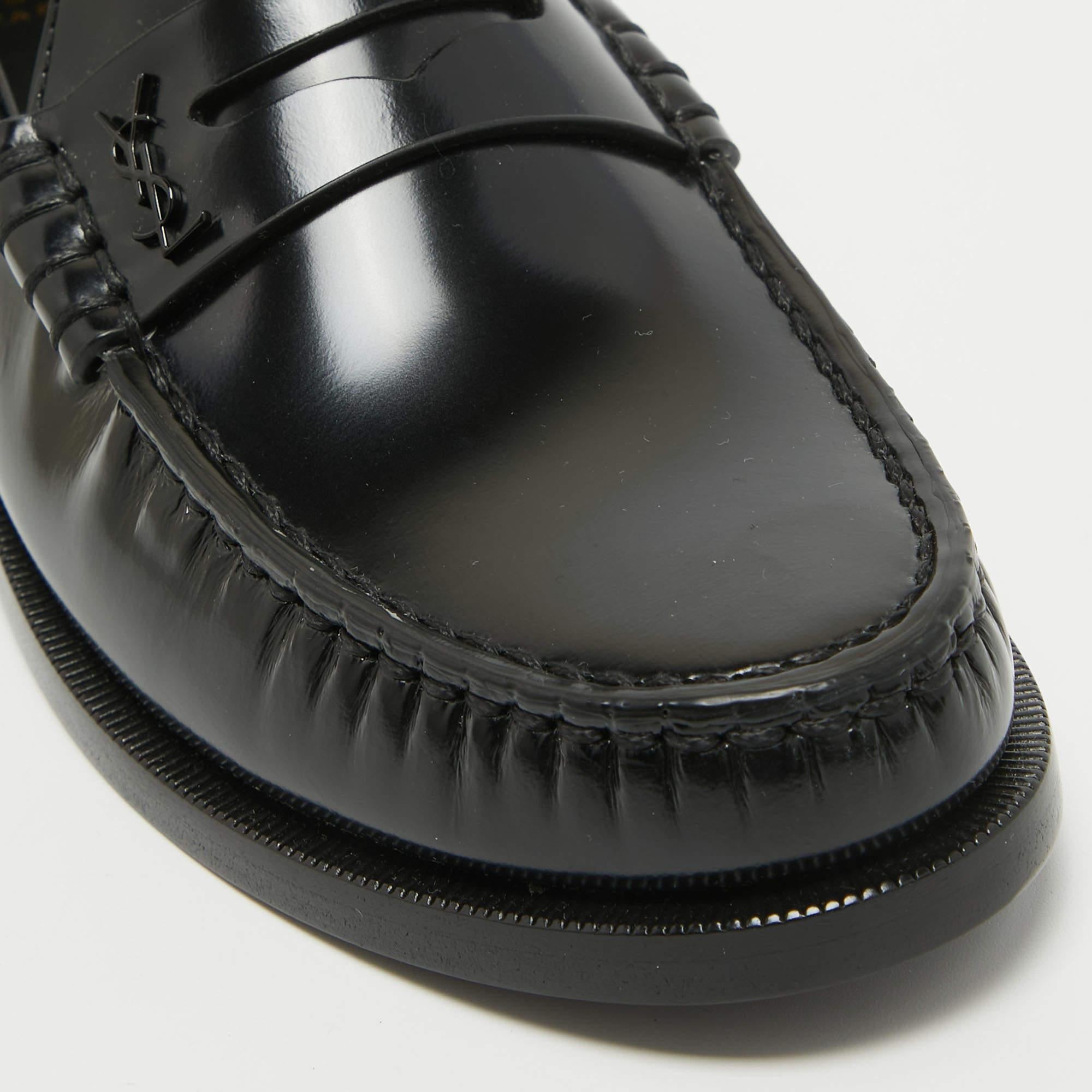 Saint Laurent Black Leather Penny Loafers Size 37 1
