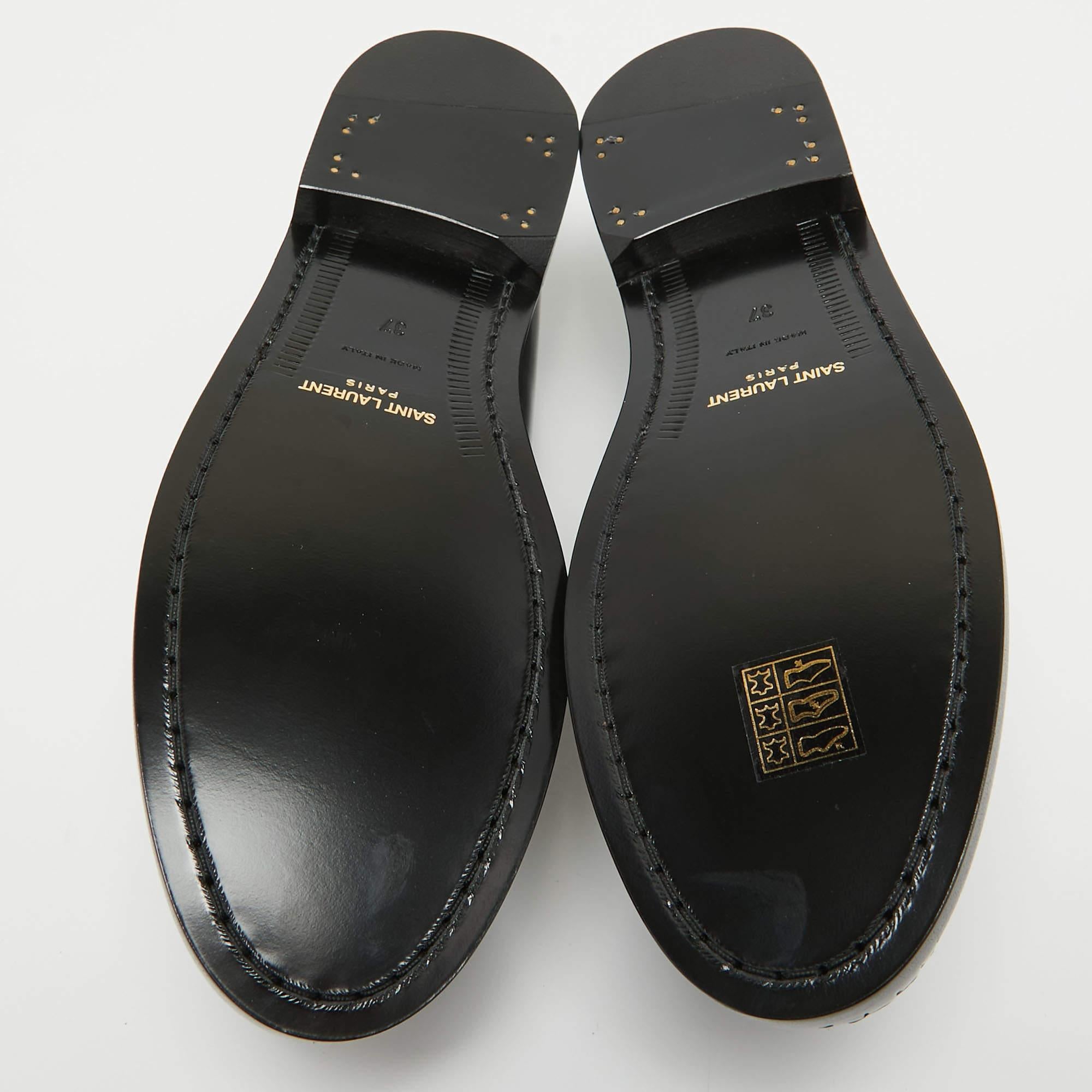 Saint Laurent Black Leather Penny Loafers Size 37 4