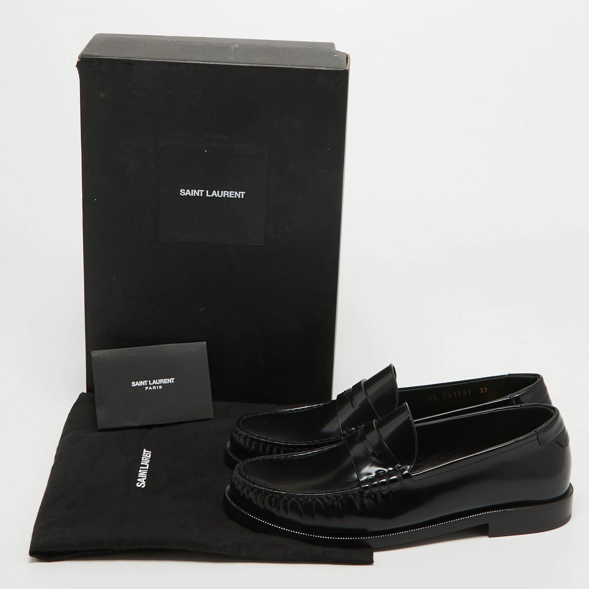 Saint Laurent Black Leather Penny Loafers Size 37 5