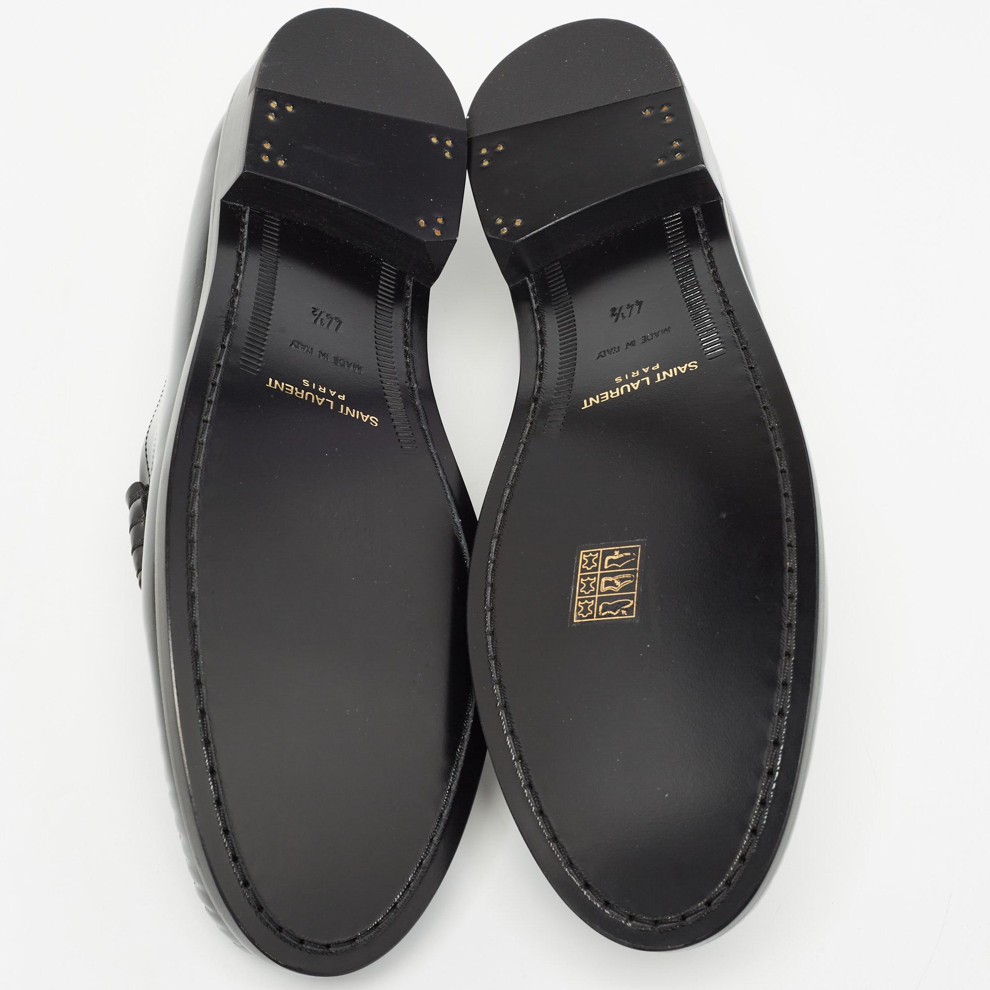 Saint Laurent Black Leather Penny Loafers Size 44.5 1