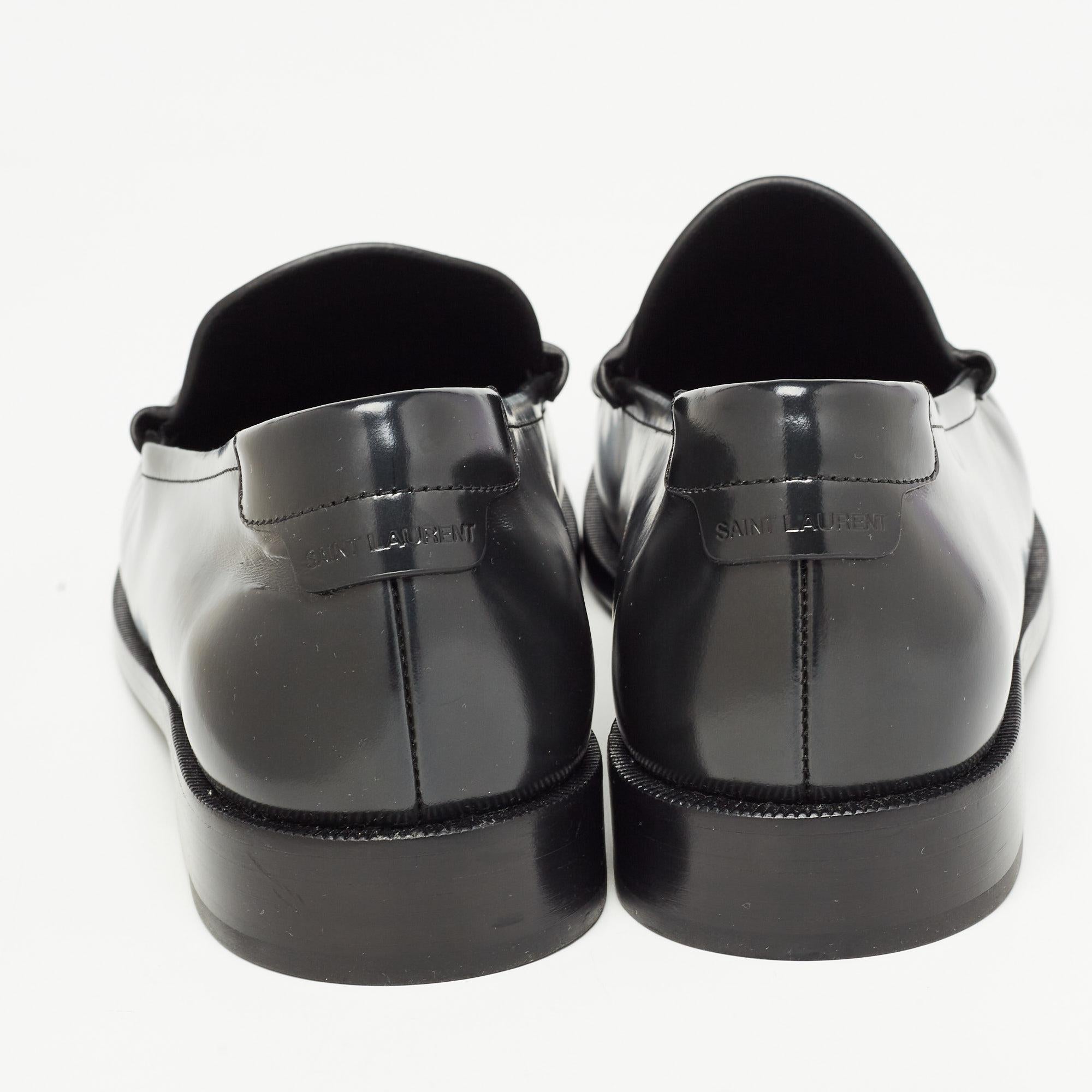 Saint Laurent Black Leather Penny Loafers Size 44.5 2