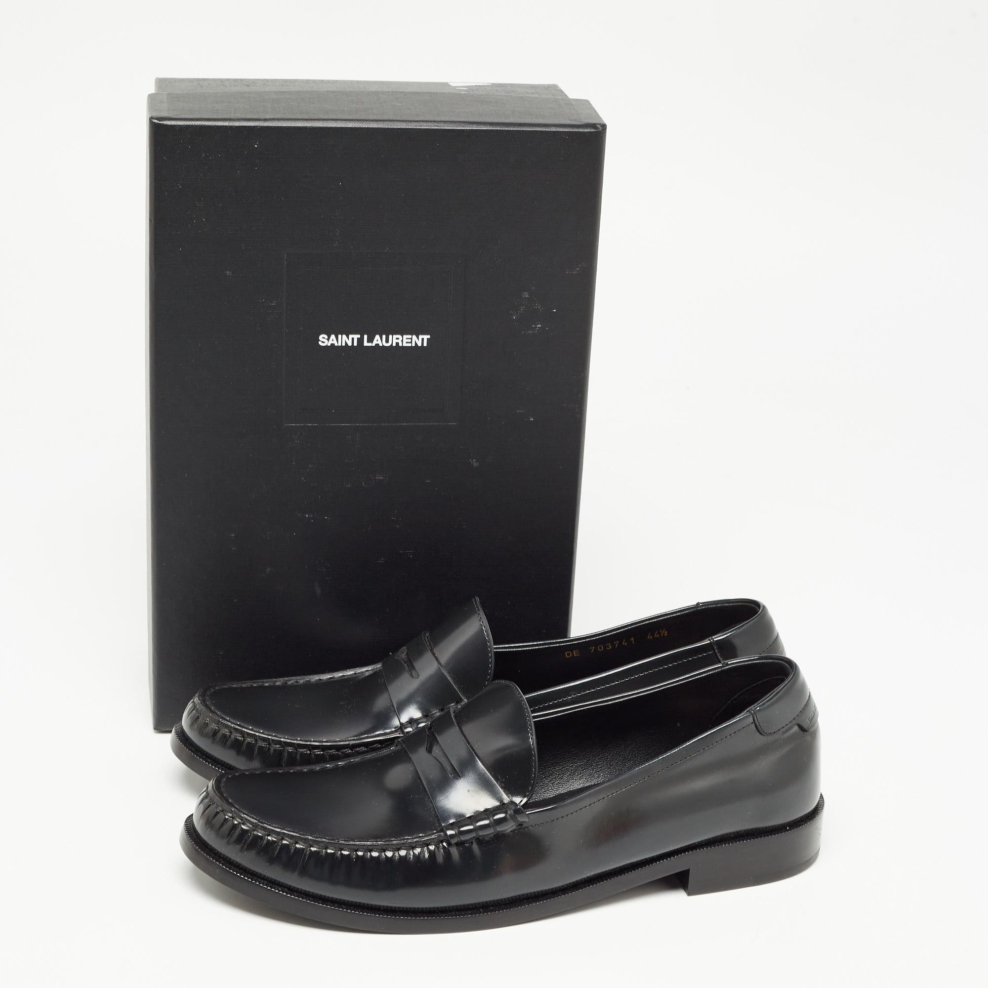 Saint Laurent Black Leather Penny Loafers Size 44.5 5