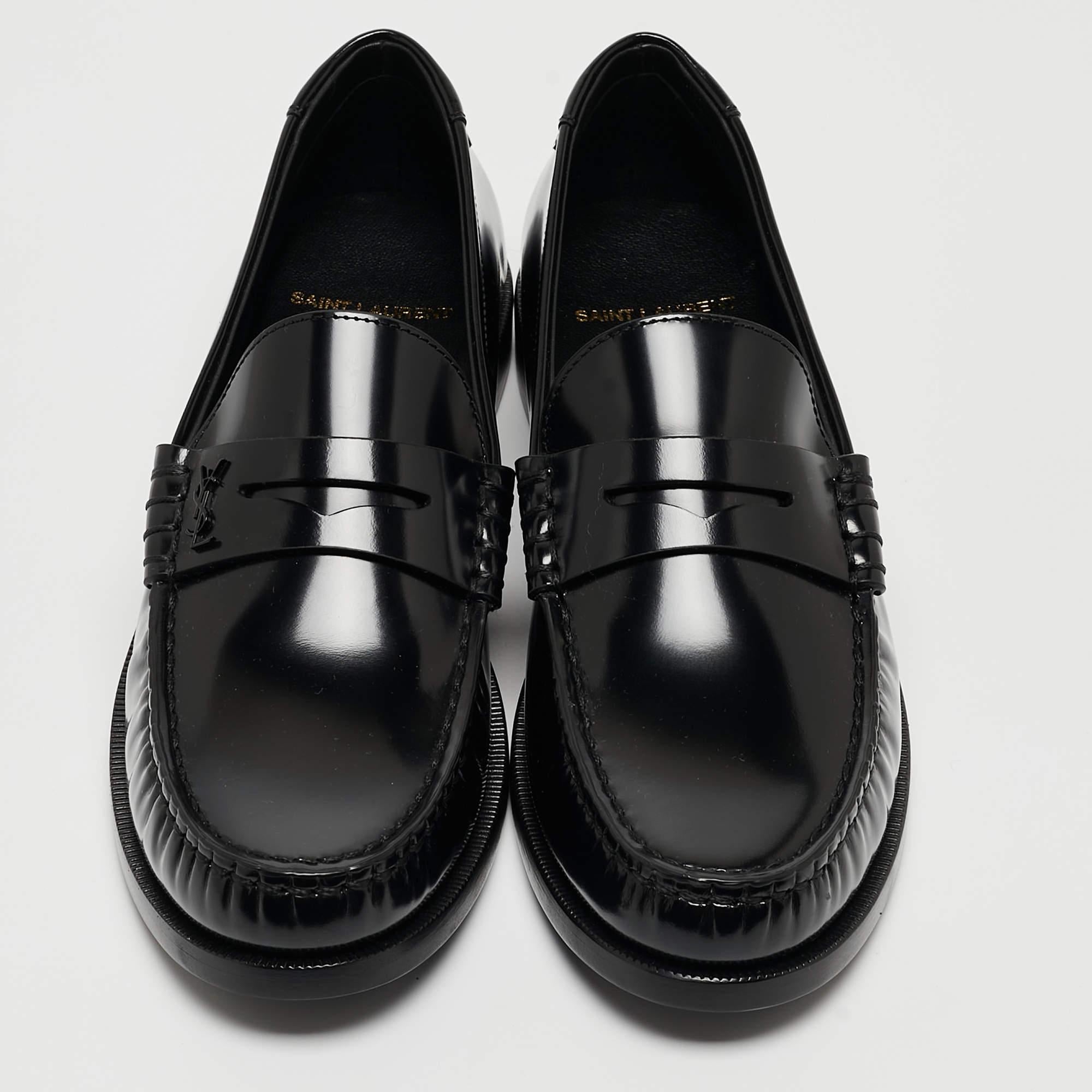 Saint Laurent Black Leather Penny Slip On Loafers Size 38 In New Condition In Dubai, Al Qouz 2