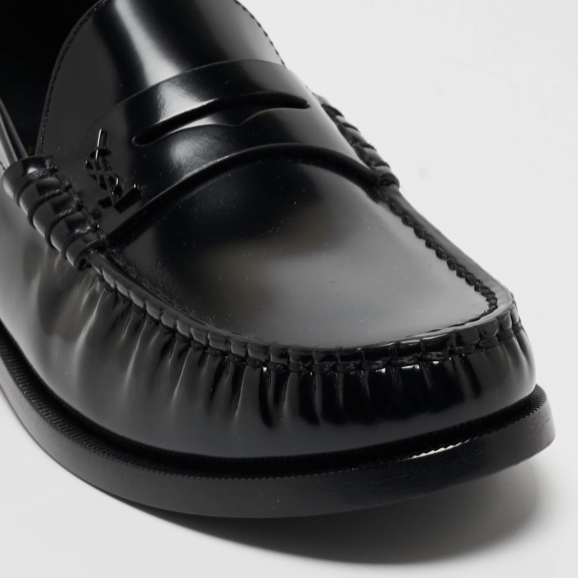Saint Laurent Black Leather Penny Slip On Loafers Size 38 1