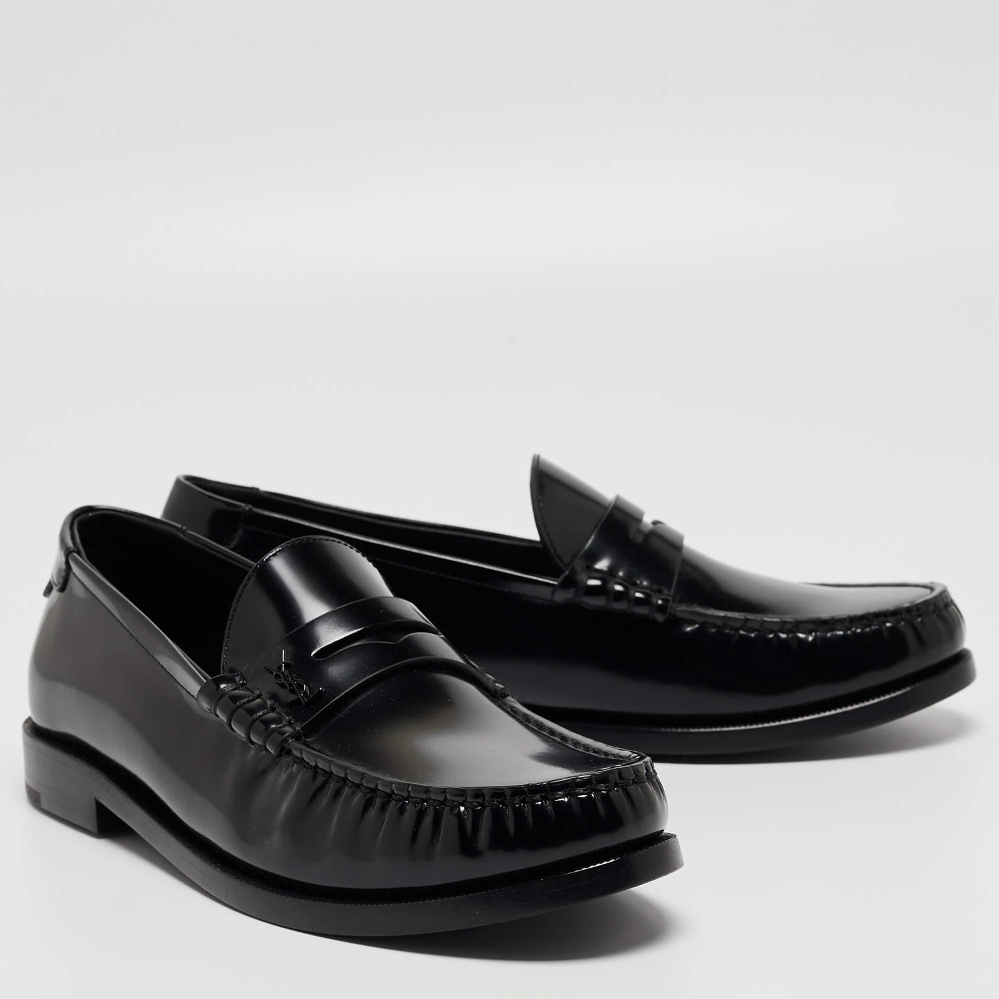 Saint Laurent Black Leather Penny Slip On Loafers Size 38 2