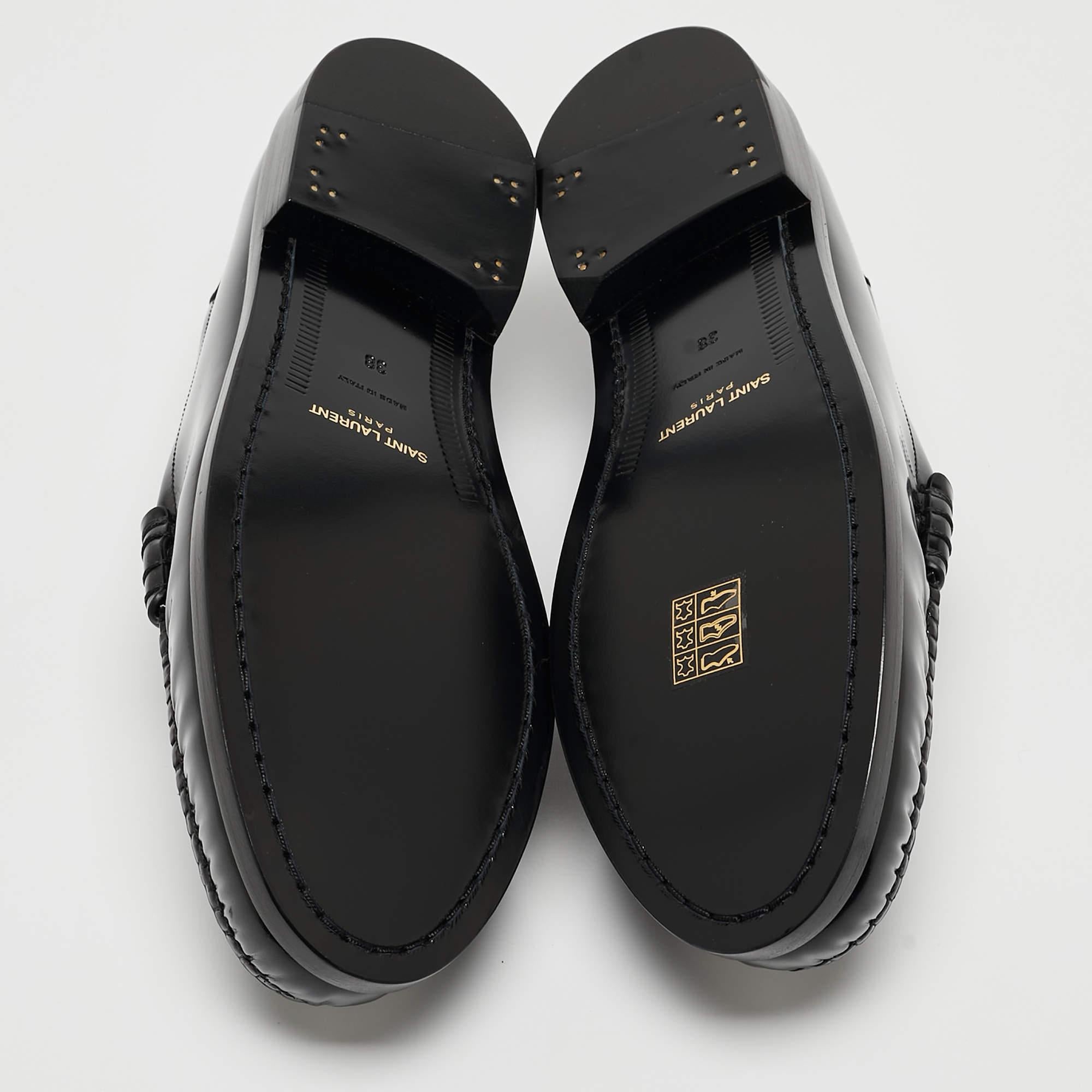 Saint Laurent Black Leather Penny Slip On Loafers Size 38 3