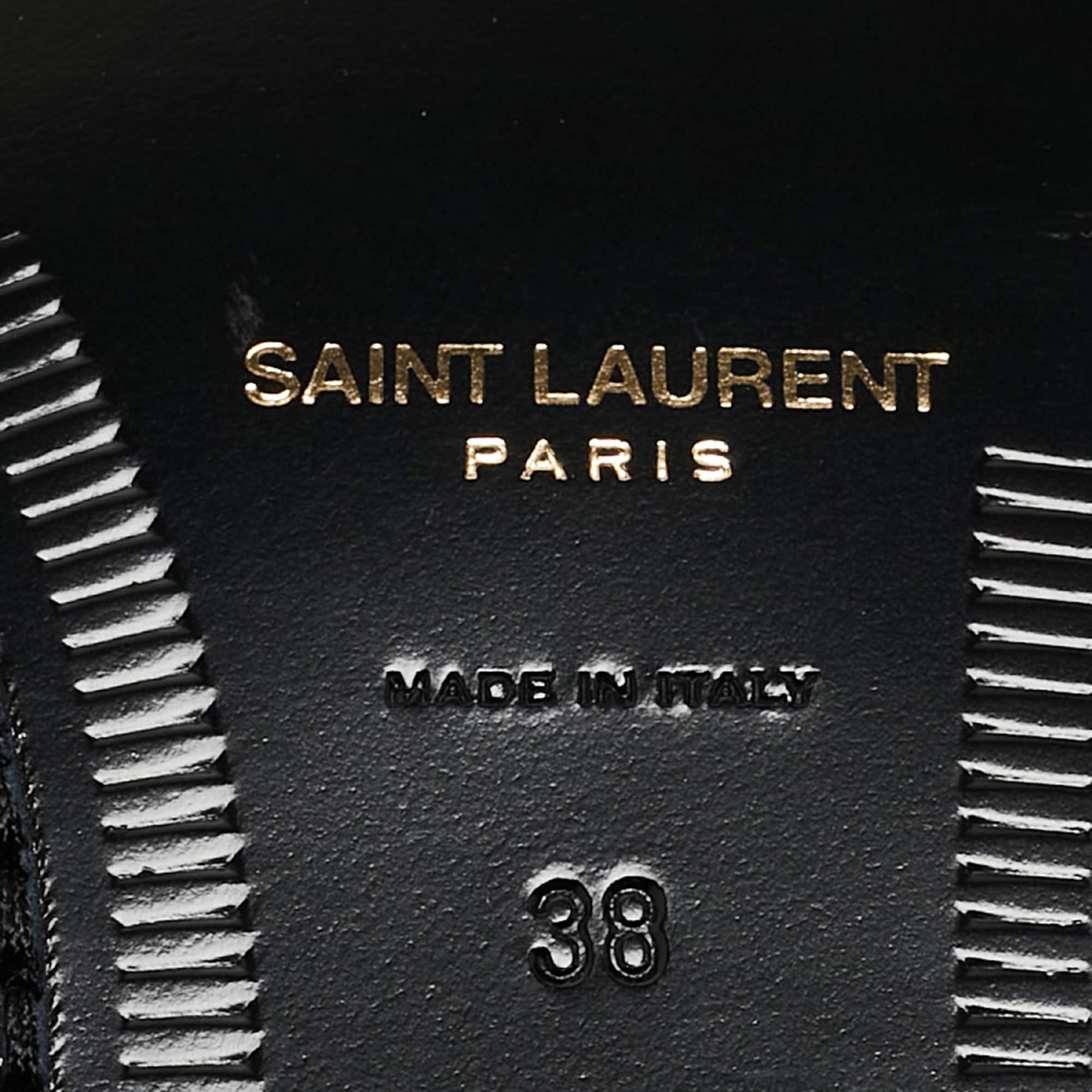 Saint Laurent Black Leather Penny Slip On Loafers Size 38 4