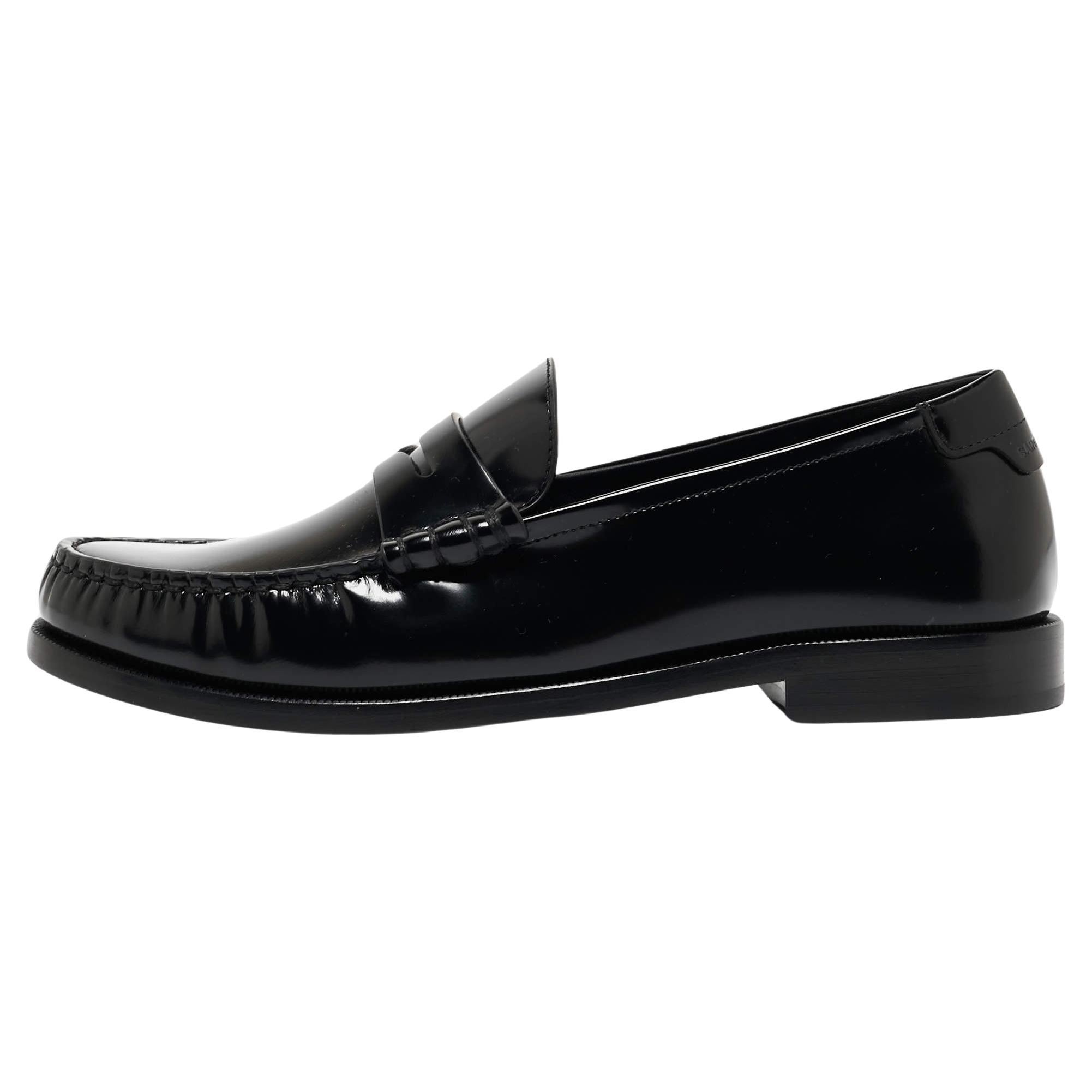 Saint Laurent Black Leather Penny Slip On Loafers Size 38